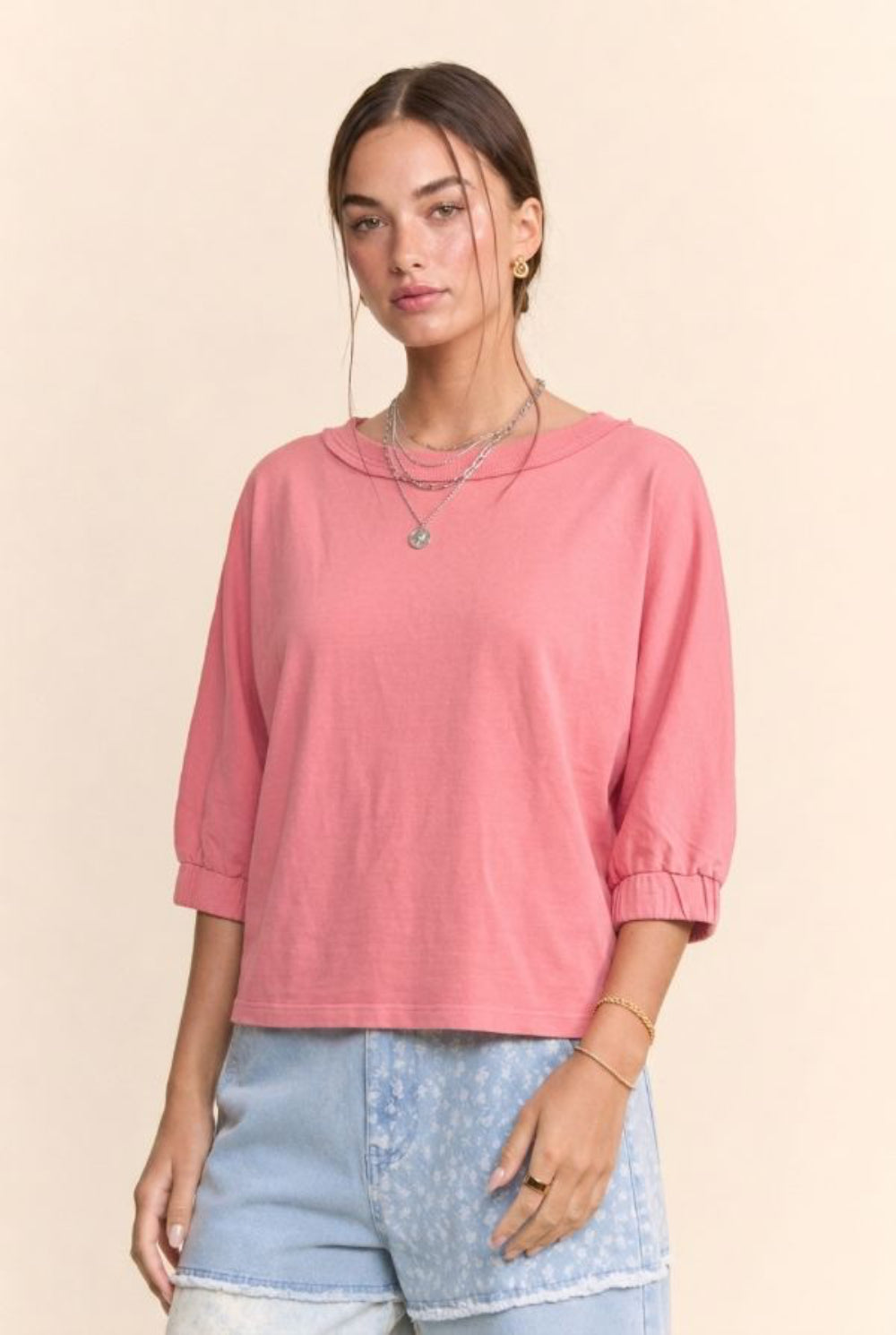 Raw Edge Puff Sleeve Top