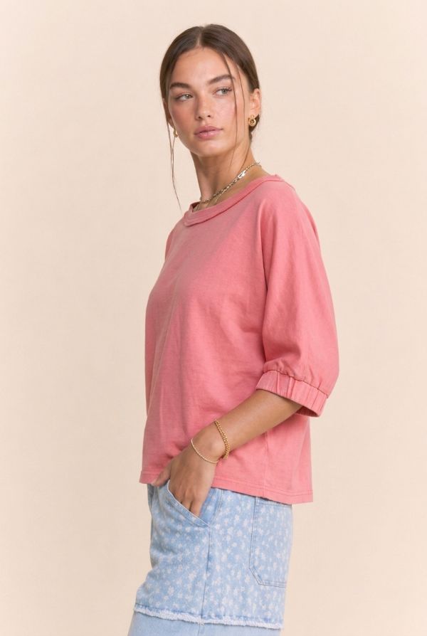 Raw Edge Puff Sleeve Top