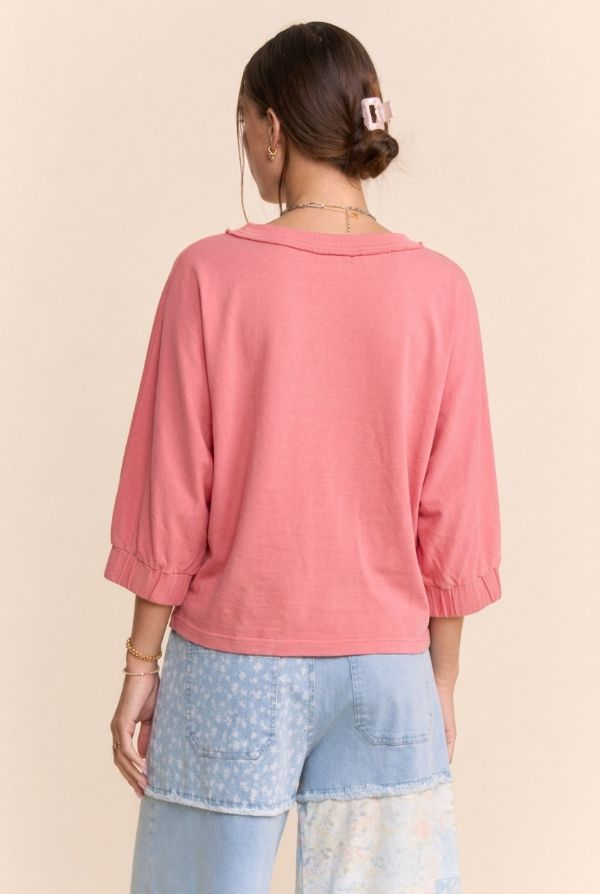 Raw Edge Puff Sleeve Top