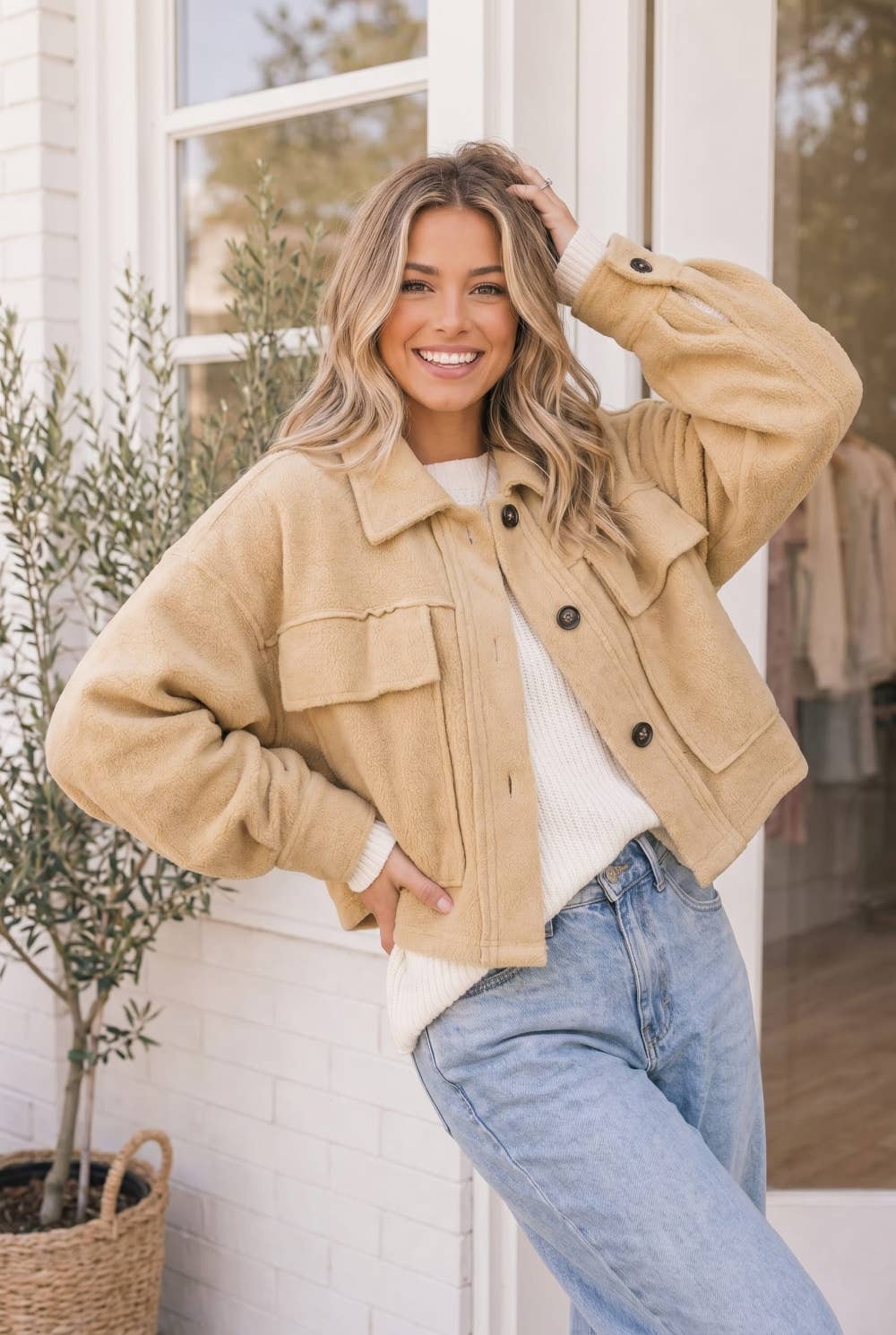 Button Front Fleece Utility Jacket