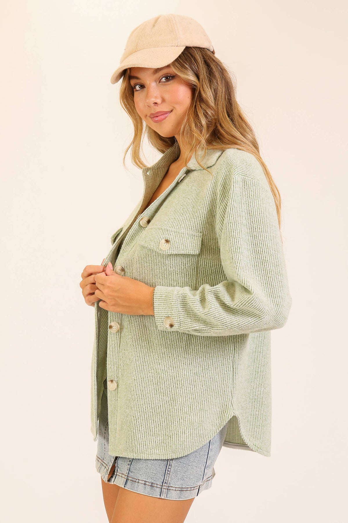 Brushed Waffle Button-Up Shacket