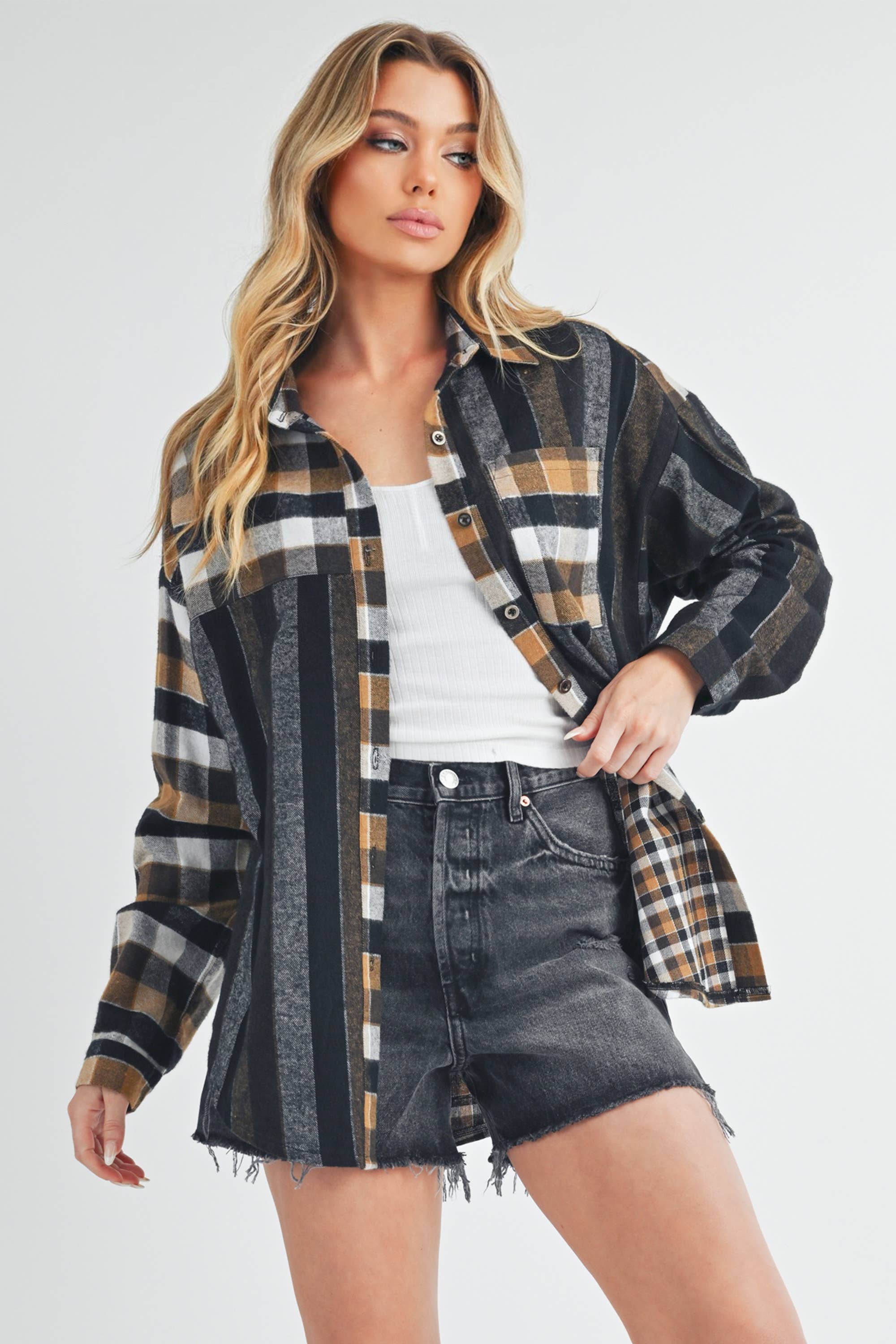 Multi-Plaid Checkered Flannel Shirt