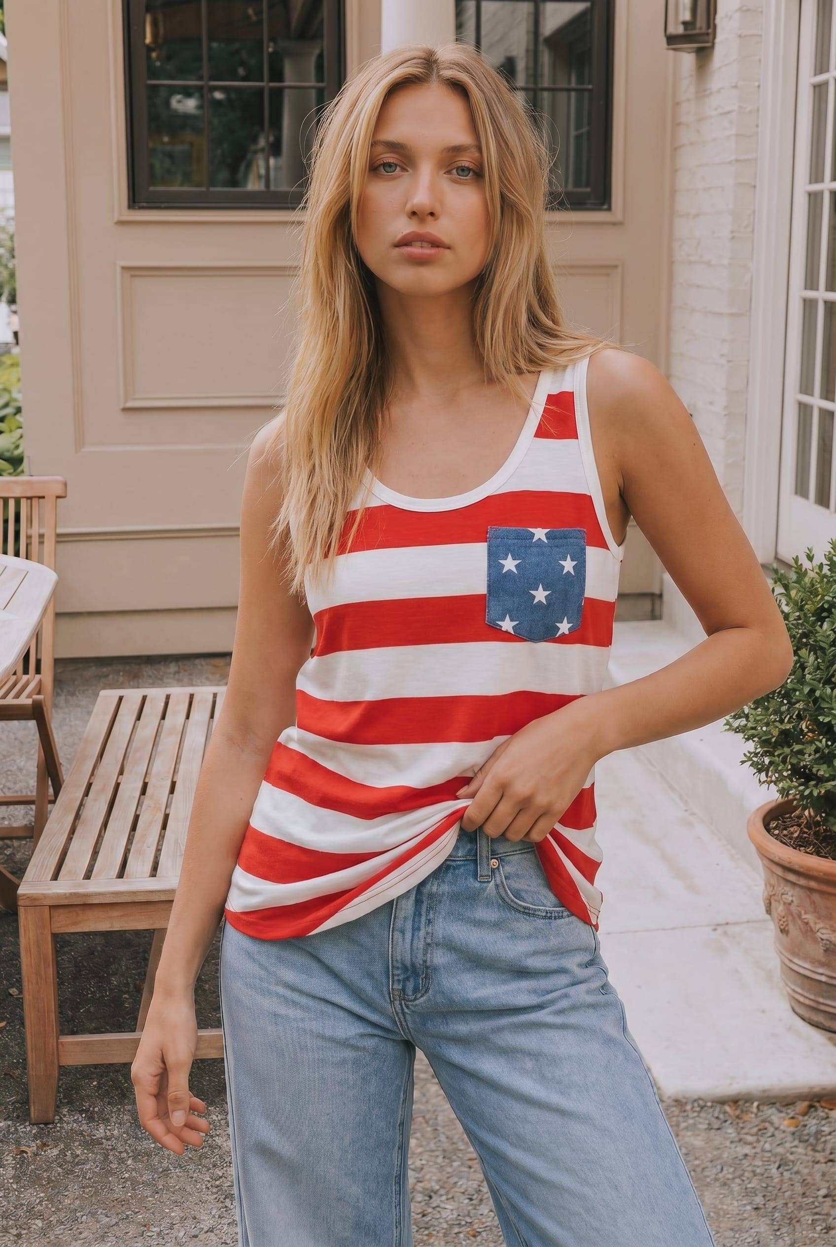 Patriotic Striped Bow Back Tank Top