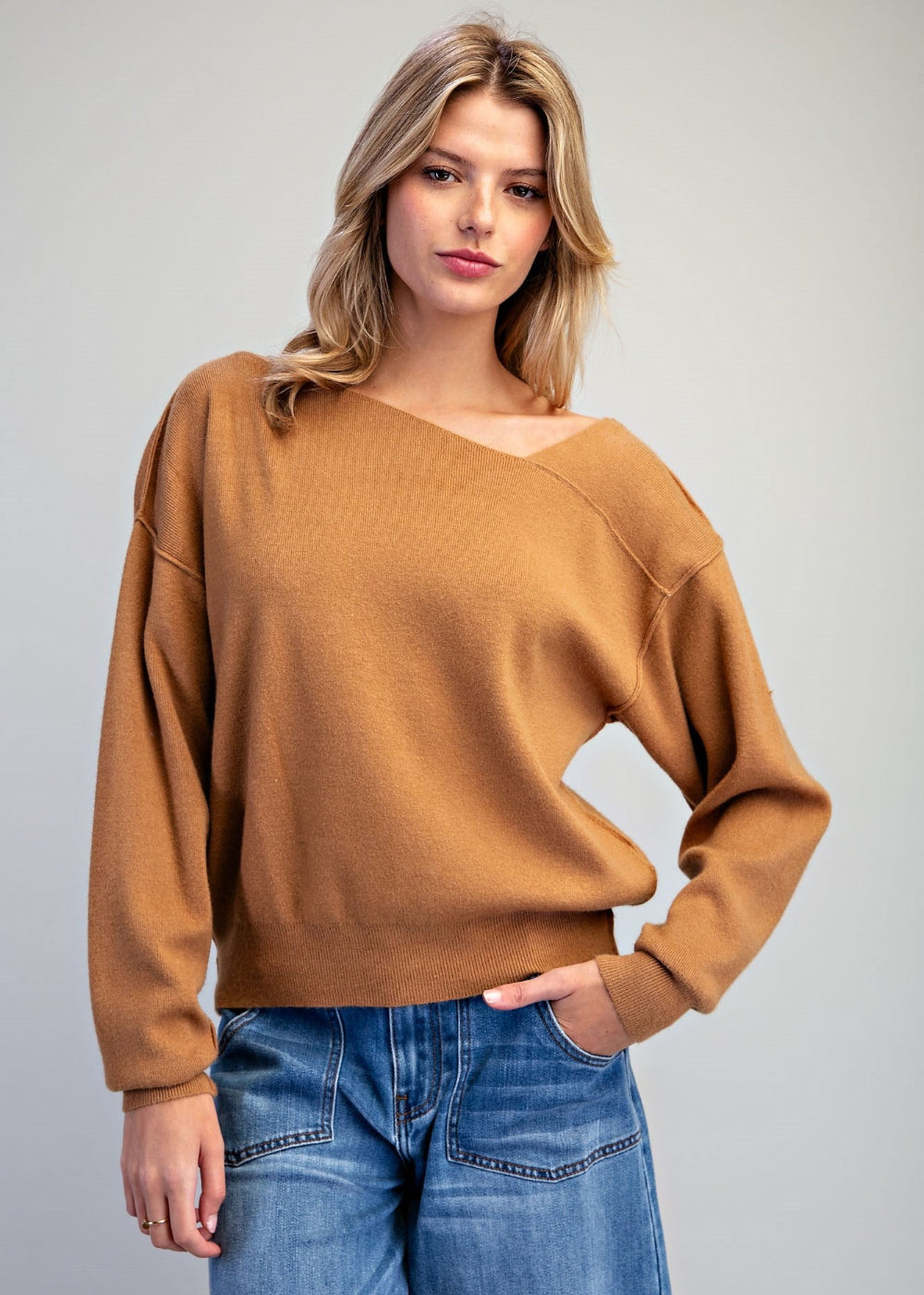 Asymmetrical Off Shoulder Knit Sweater