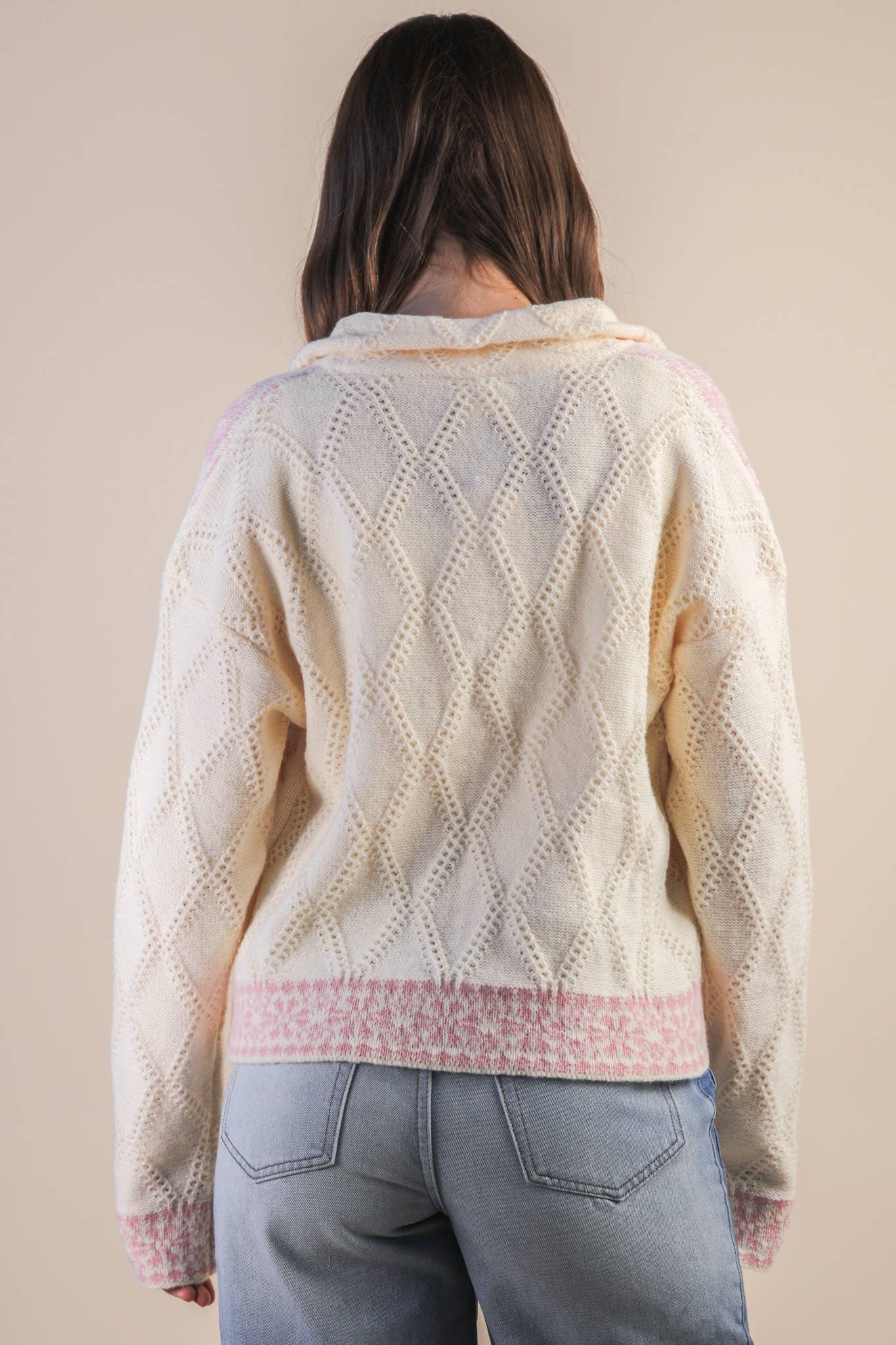 Fair Isle Graphic Knit Sweater Zip Up Cardigan