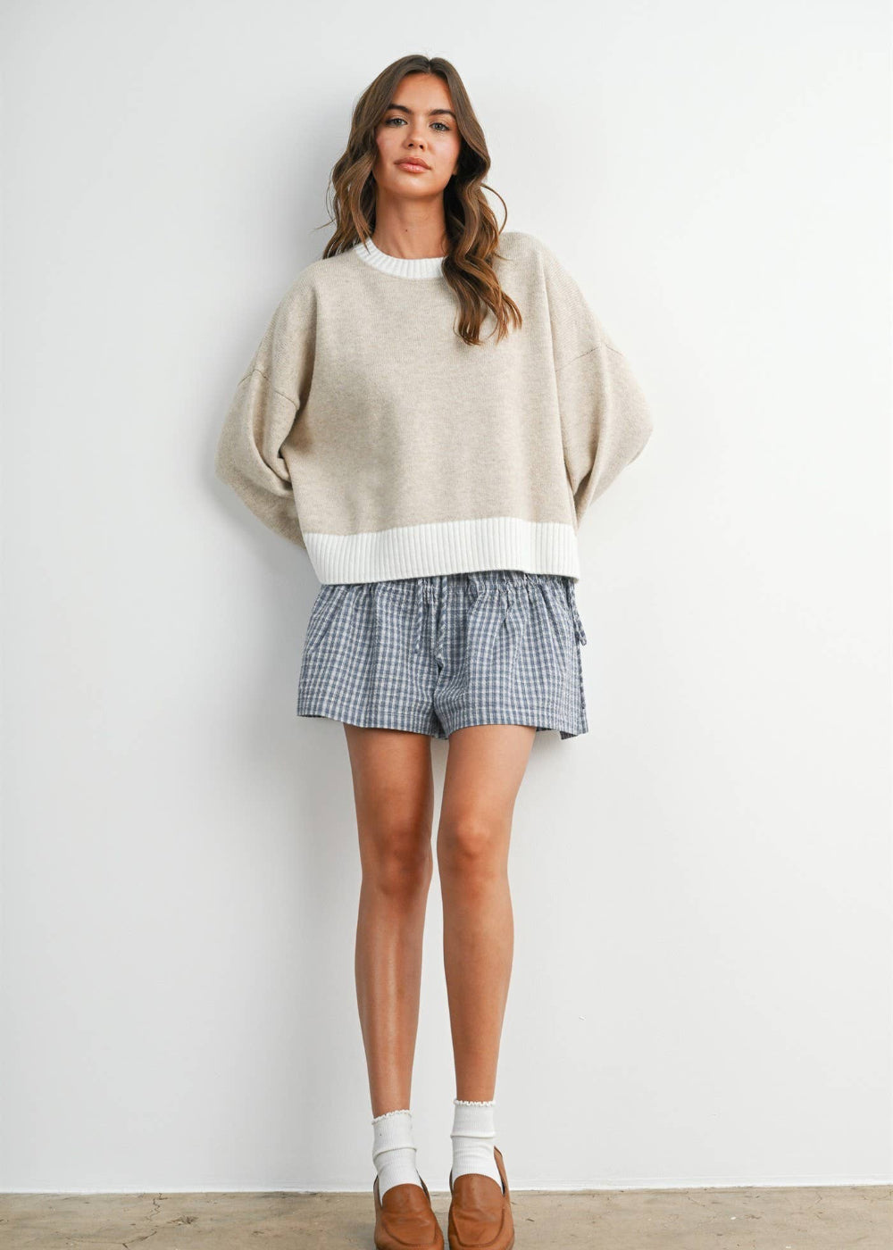 Contrast Trim Crewneck Sweater