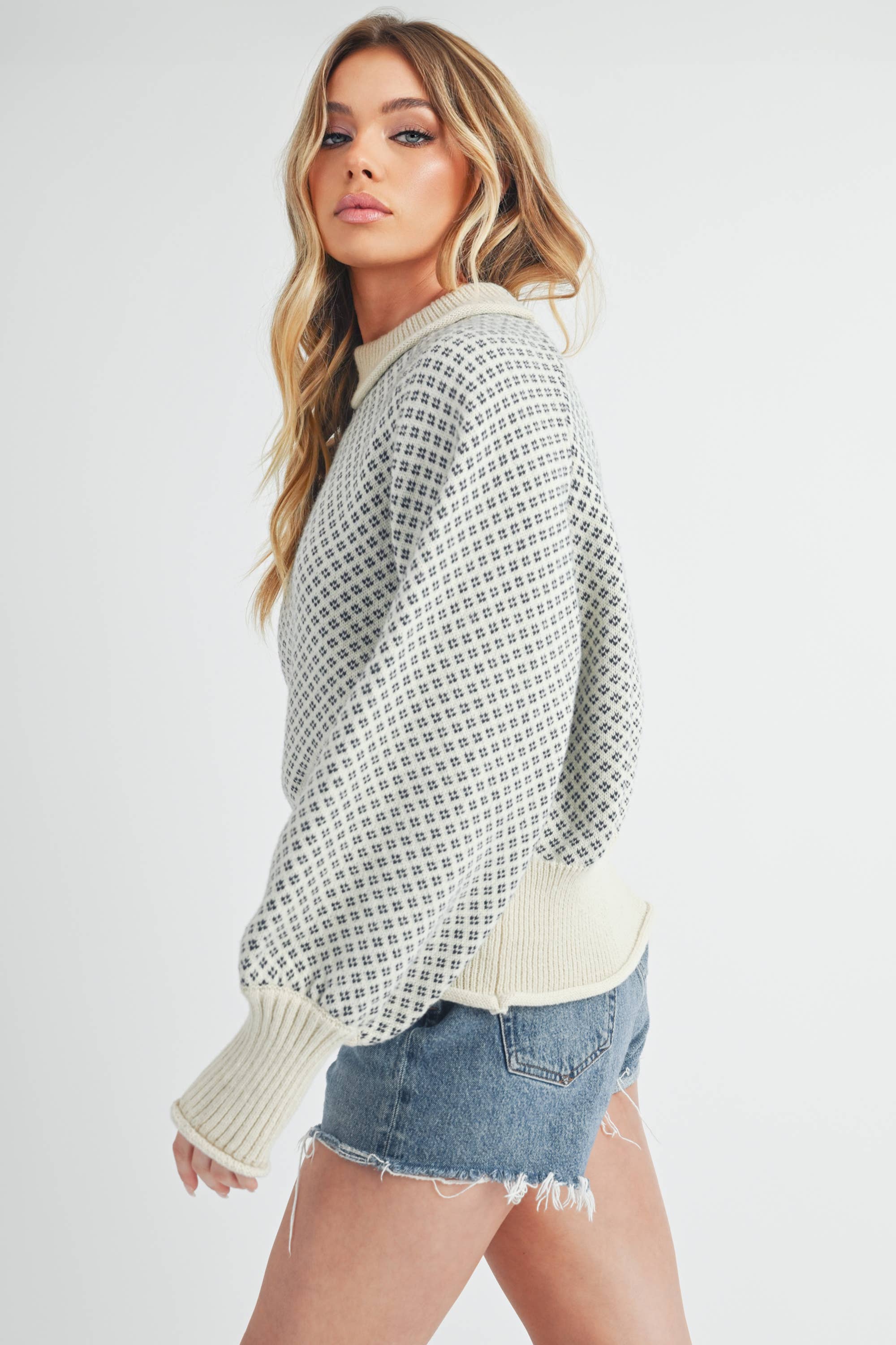 Mock Neck Ribbed Sweater