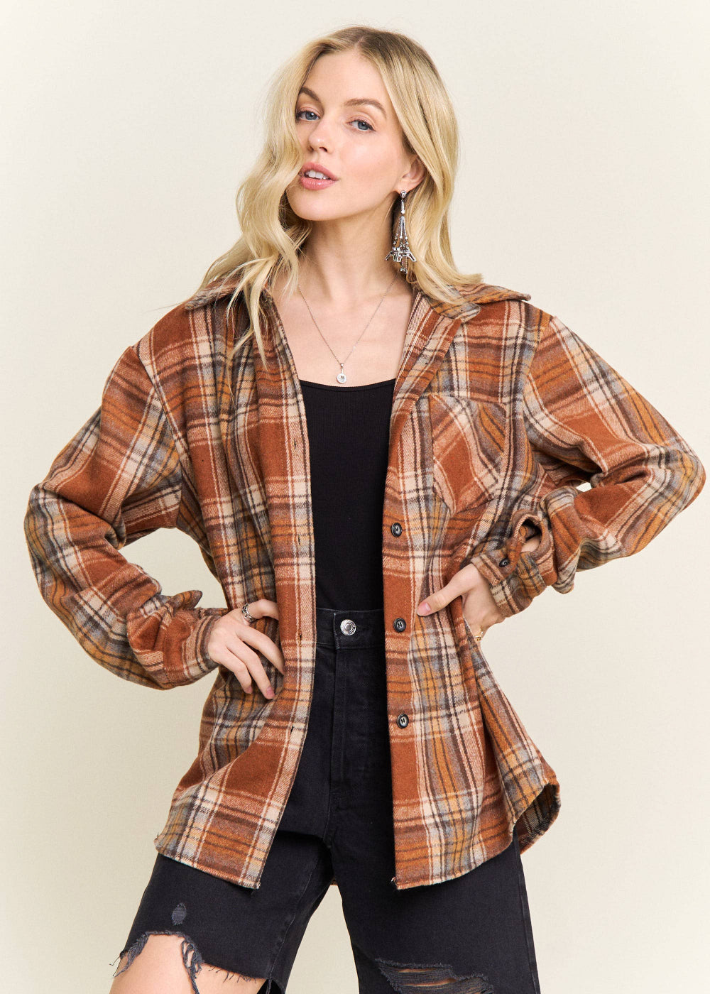 Plaid Button Front Lightweight Shacket