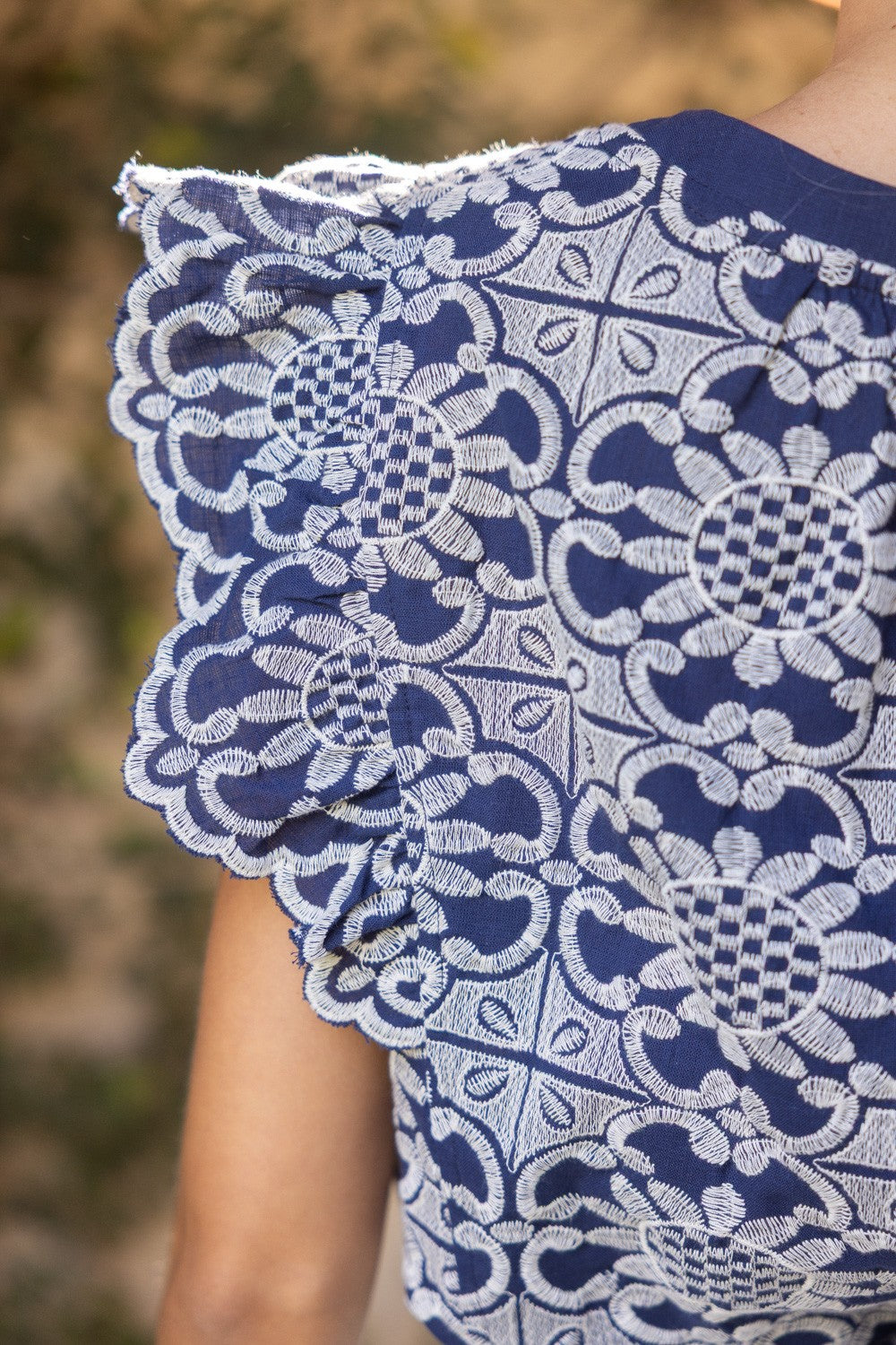 Embroidered Lace Flutter Sleeve Top