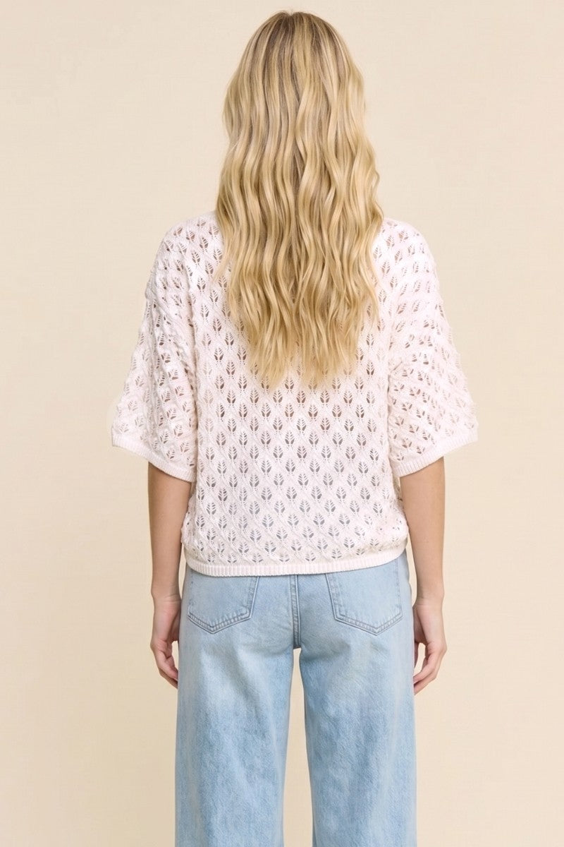 Blush Pointelle Knit Short Sleeve Sweater Top