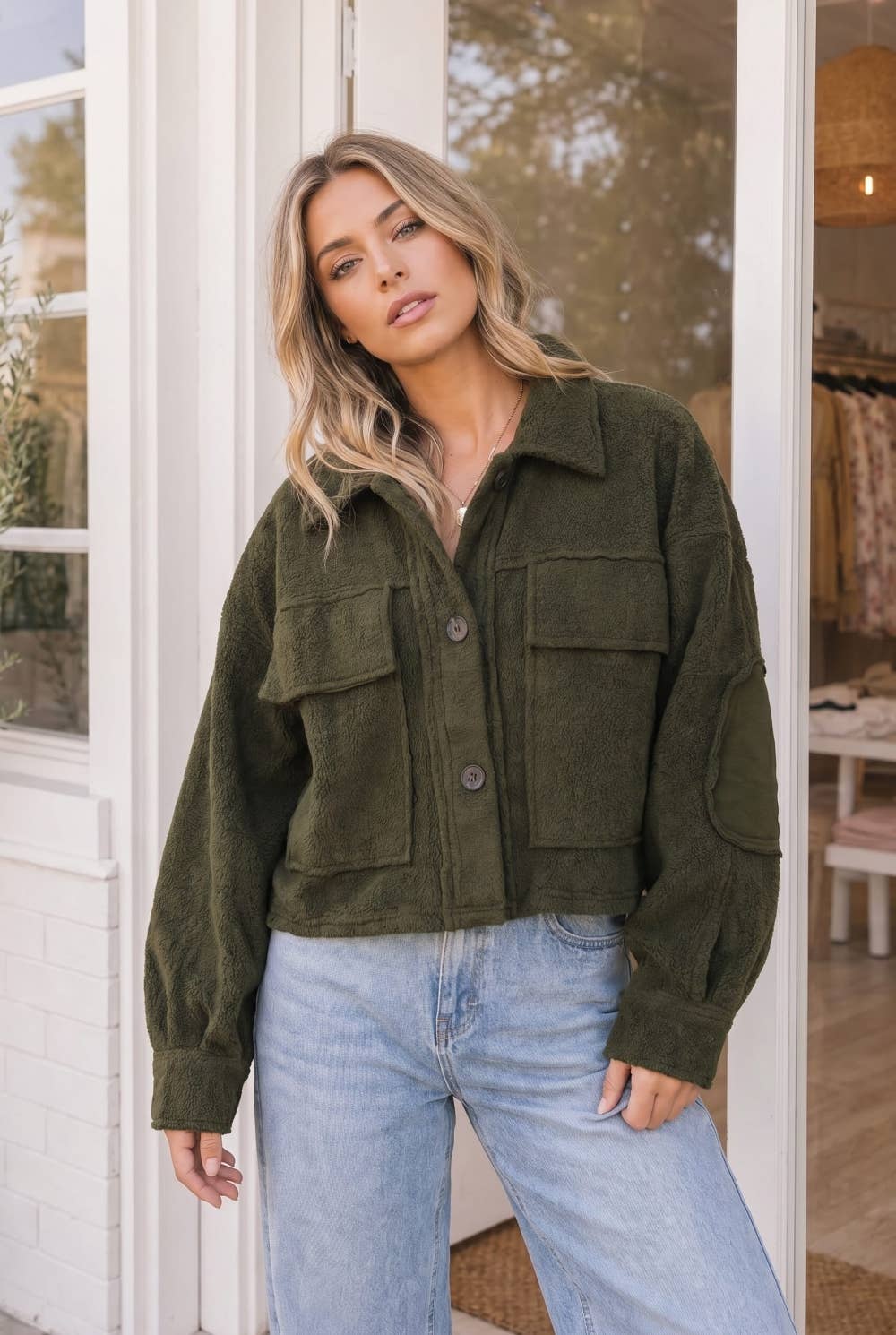 Button Front Fleece Utility Jacket