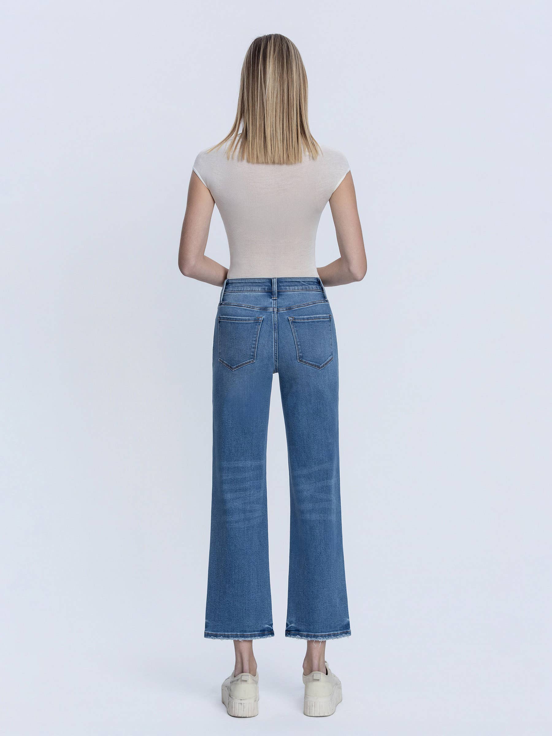 Medium Wash High Rise Slim Wide Ankle Jeans