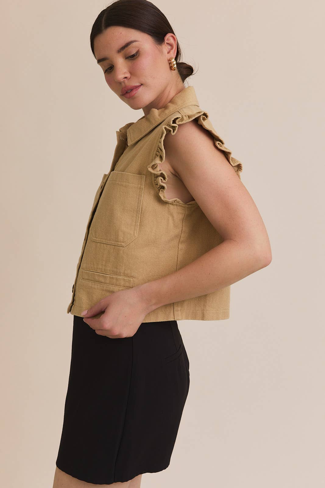 Ruffle Detail Twill Vest