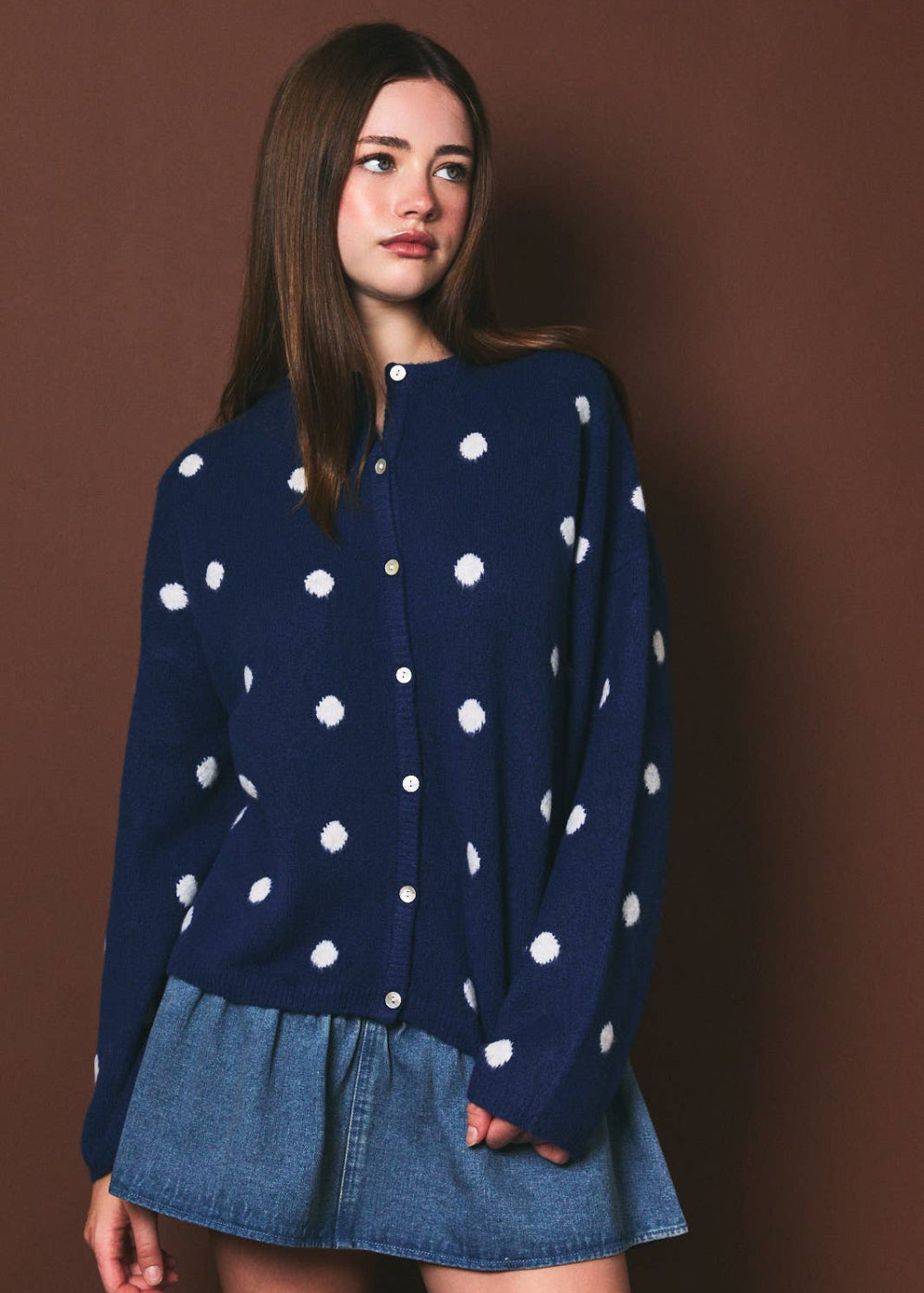 Polka Dot Button Front Cardigan Sweater
