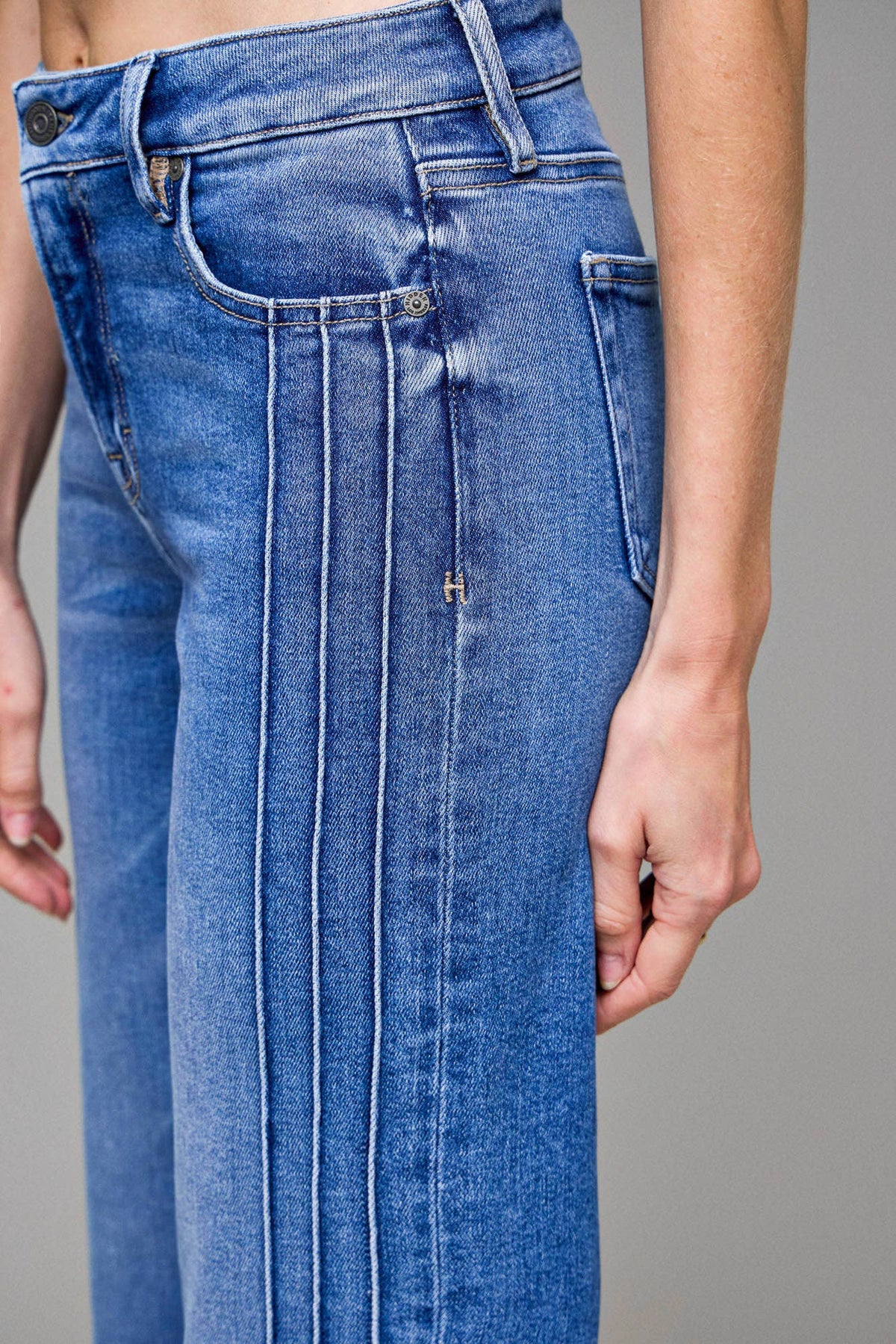 Mid Rise Pintuck Flare Jeans