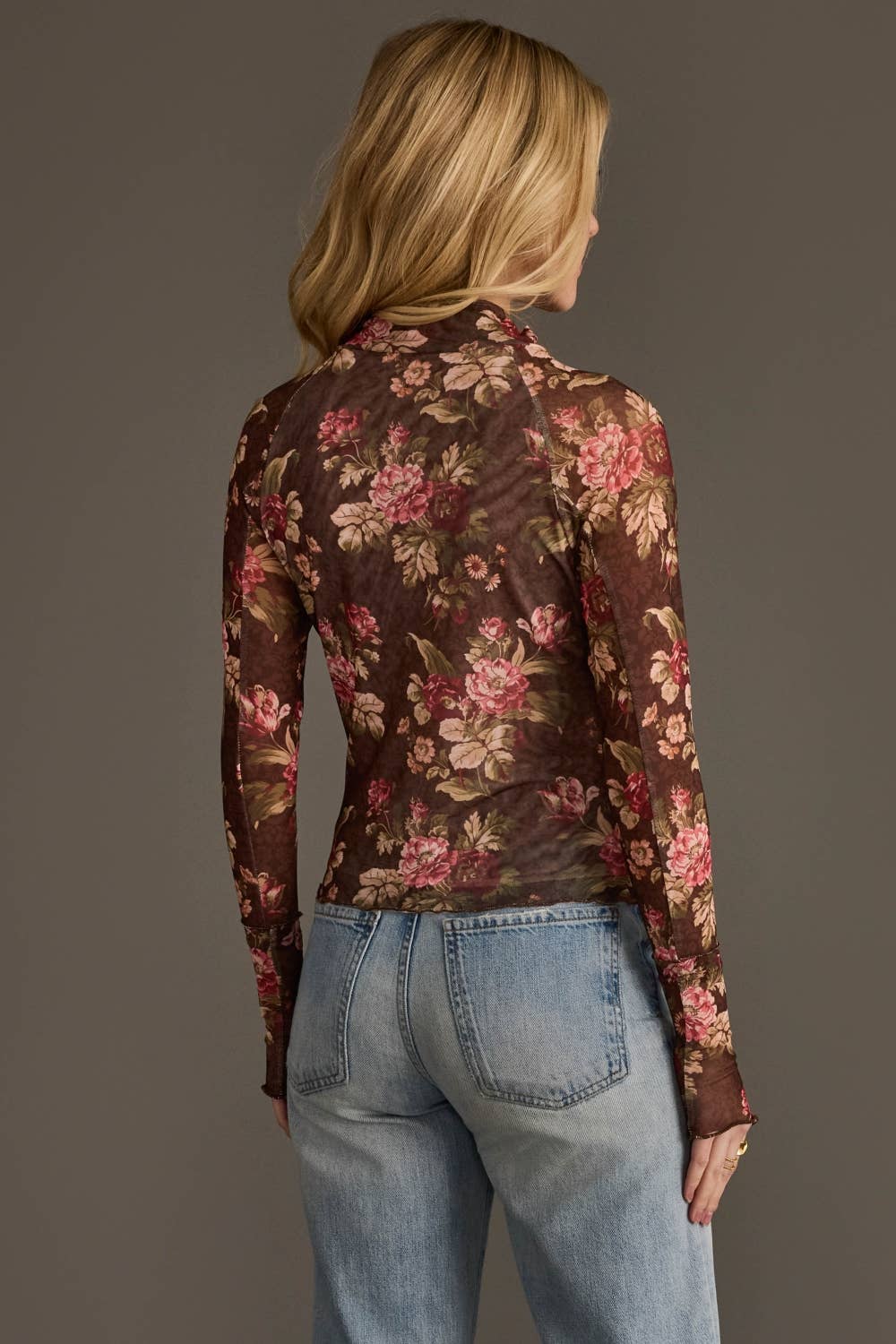 Floral Mesh Mock Neck Top