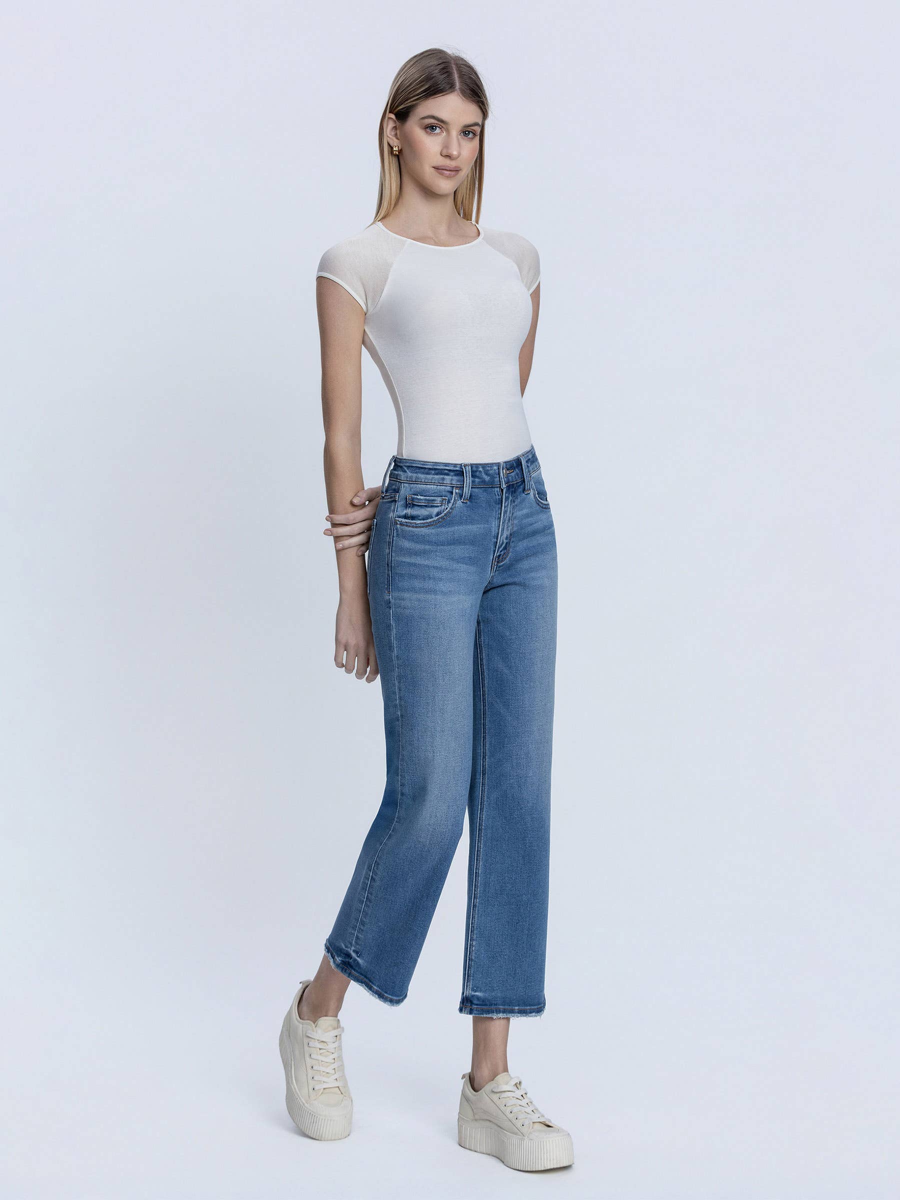 Medium Wash High Rise Slim Wide Ankle Jeans