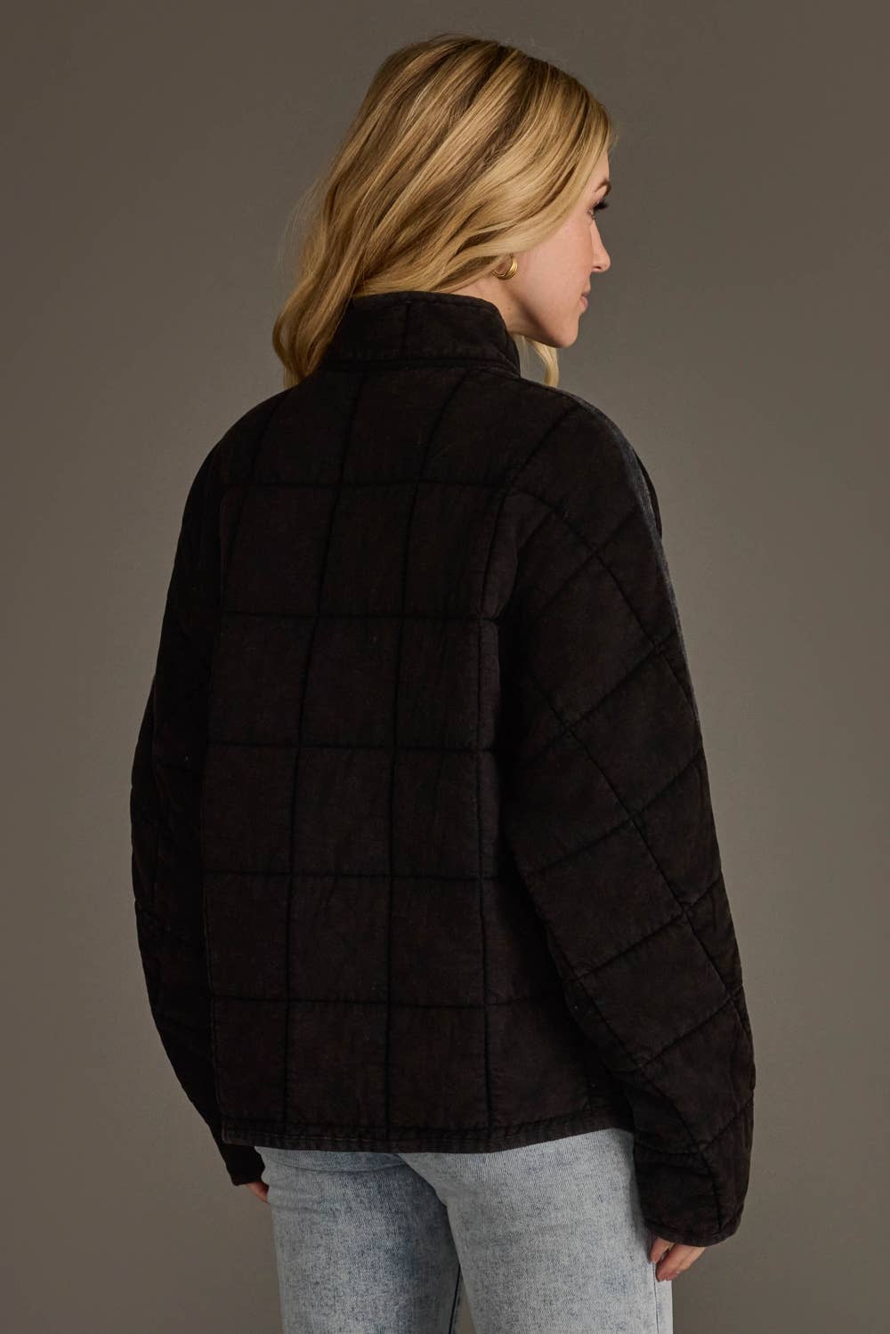 Washed Quilted Zip Front Jacket