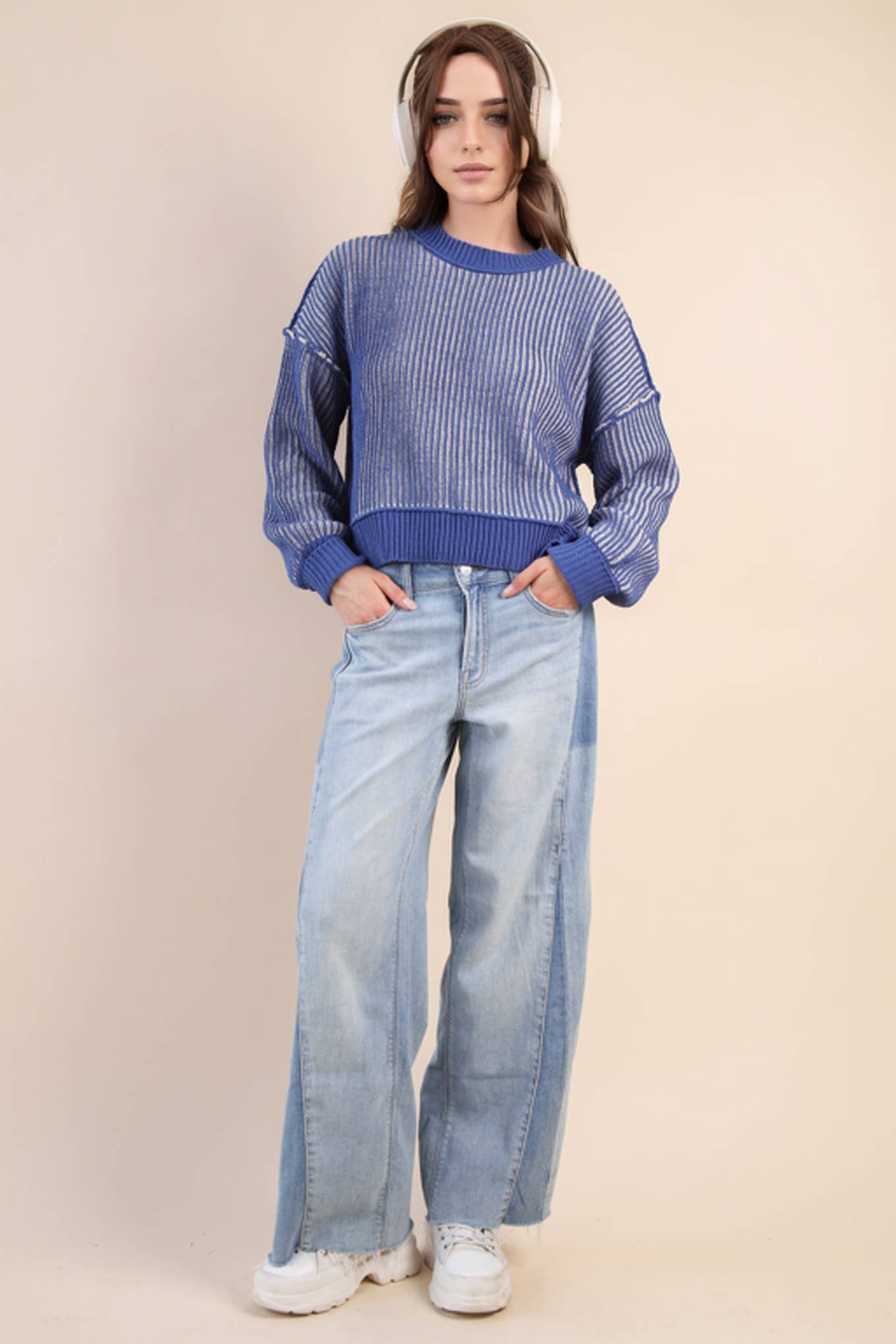 Two Tone Striped Casual Sweater