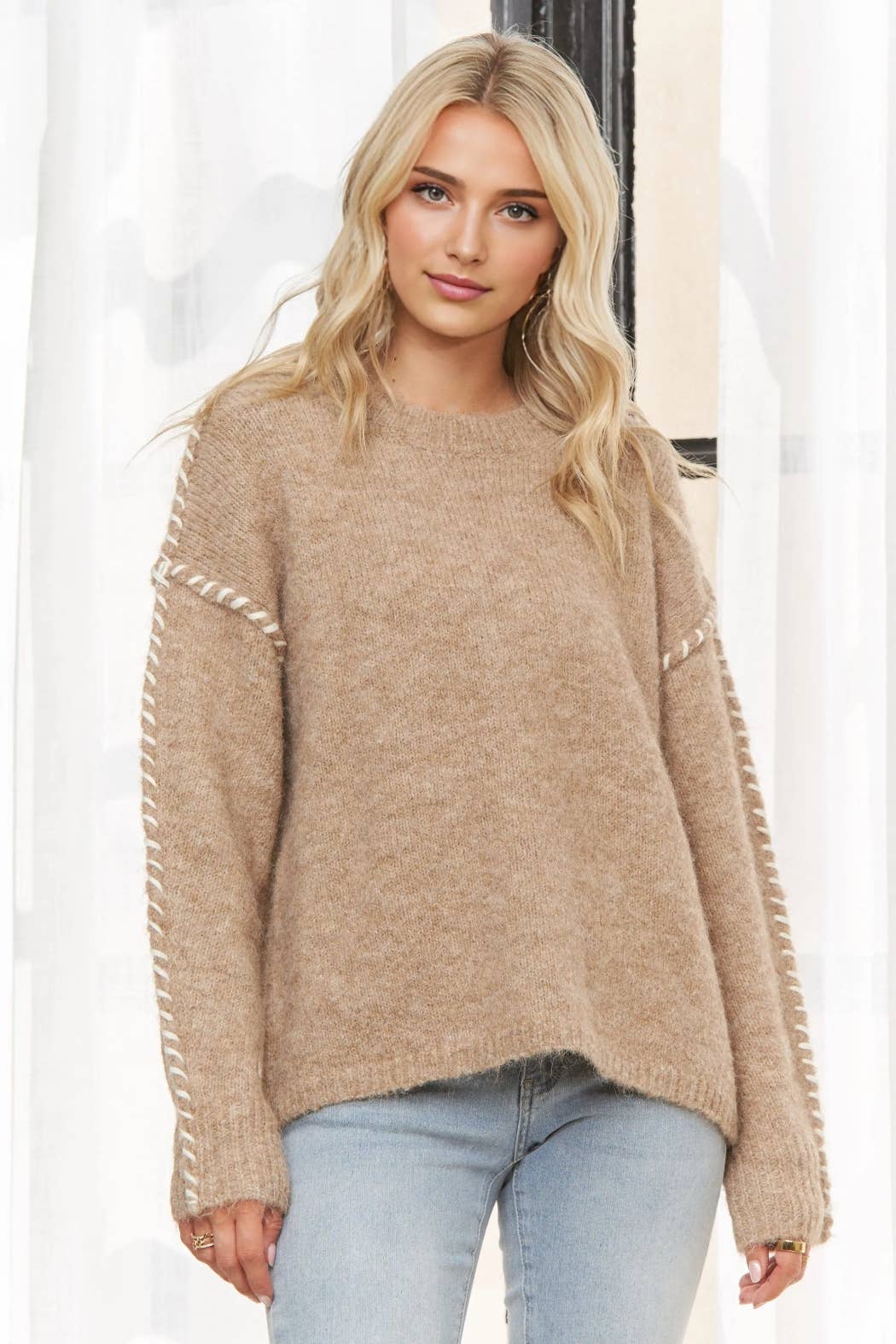 Contrast Stitch Relaxed Knit Sweater