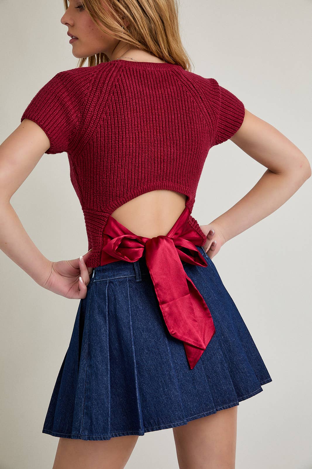 TIe-Back Short Sleeve Sweater
