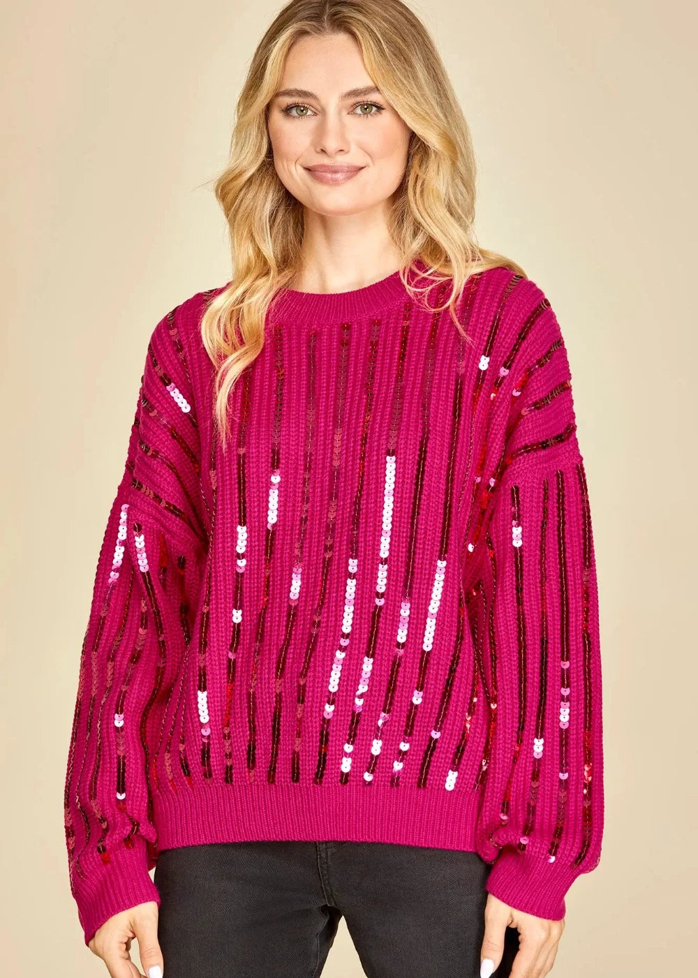 Crew Neck Sequin Sweater
