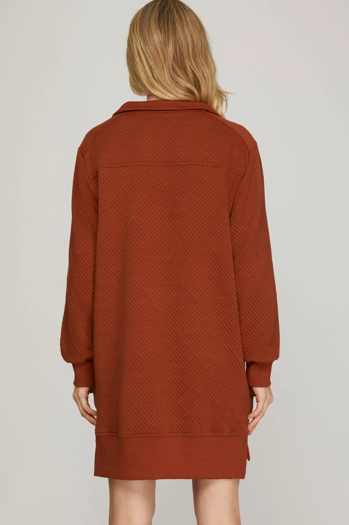 Textured Quarter Zip Sweatshirt Dress