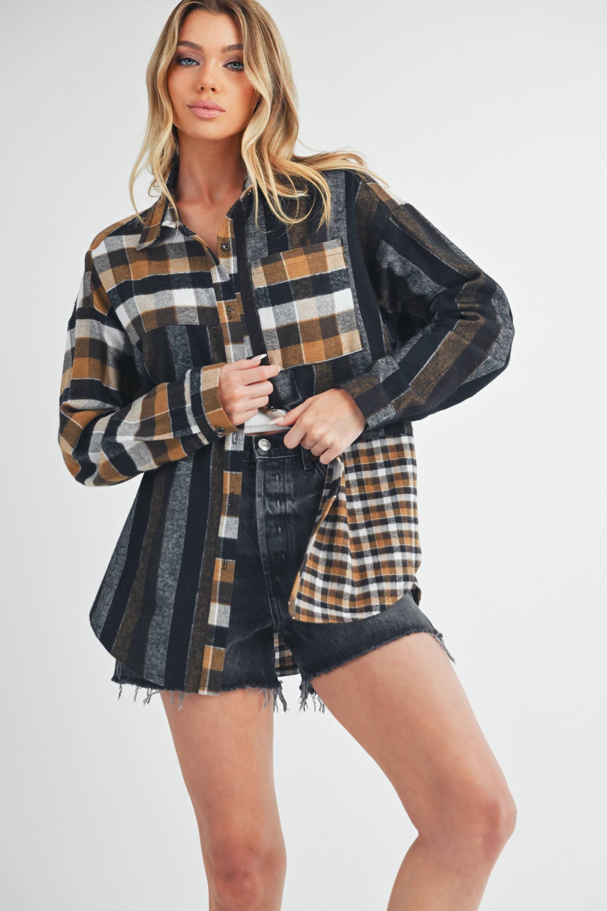 Multi-Plaid Checkered Flannel Shirt