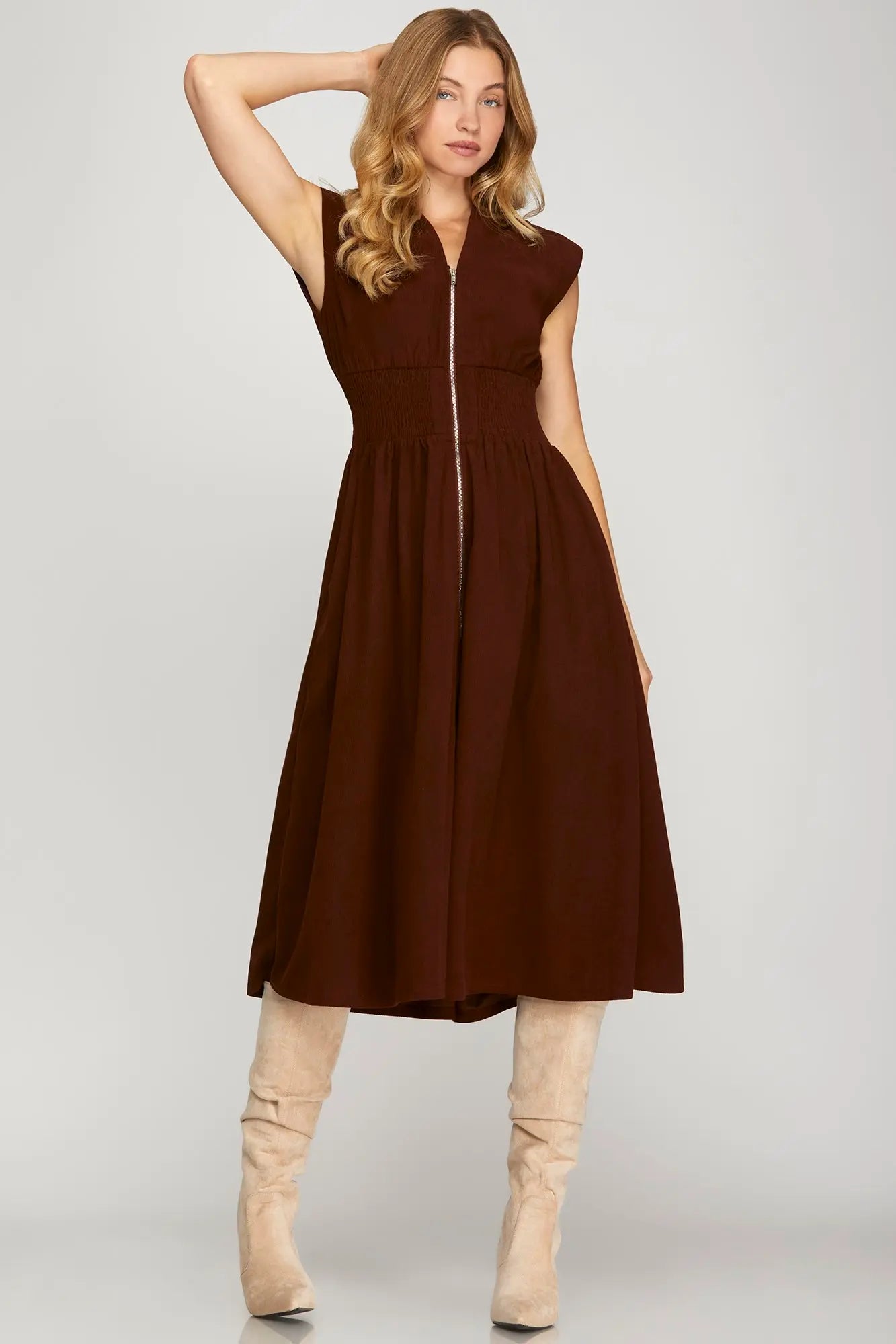 Front Zip Corduroy Dress