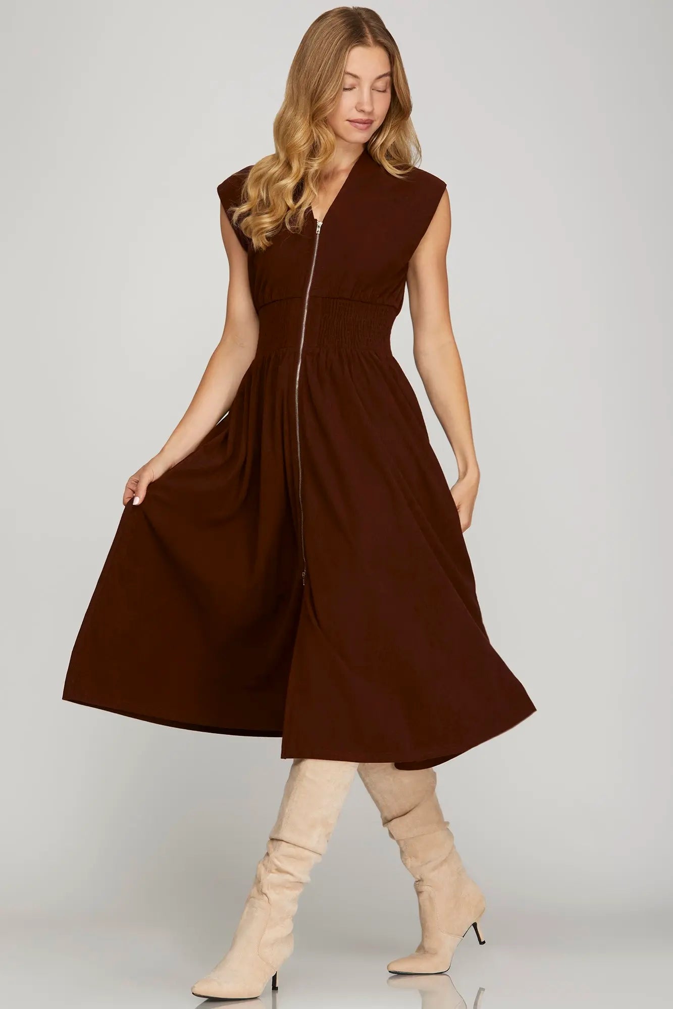 Front Zip Corduroy Dress