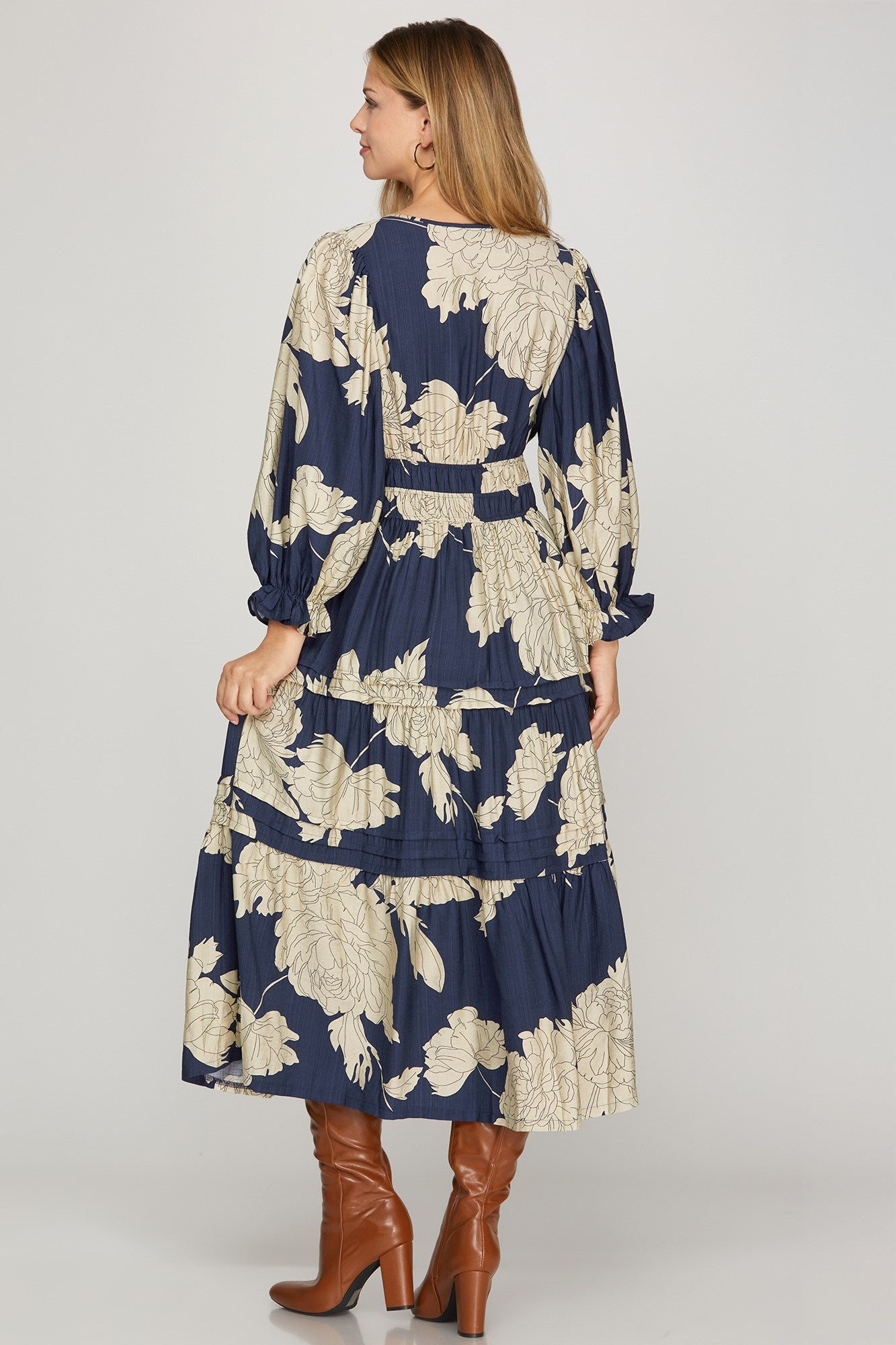 3/4 Sleeve Print Midi Dress