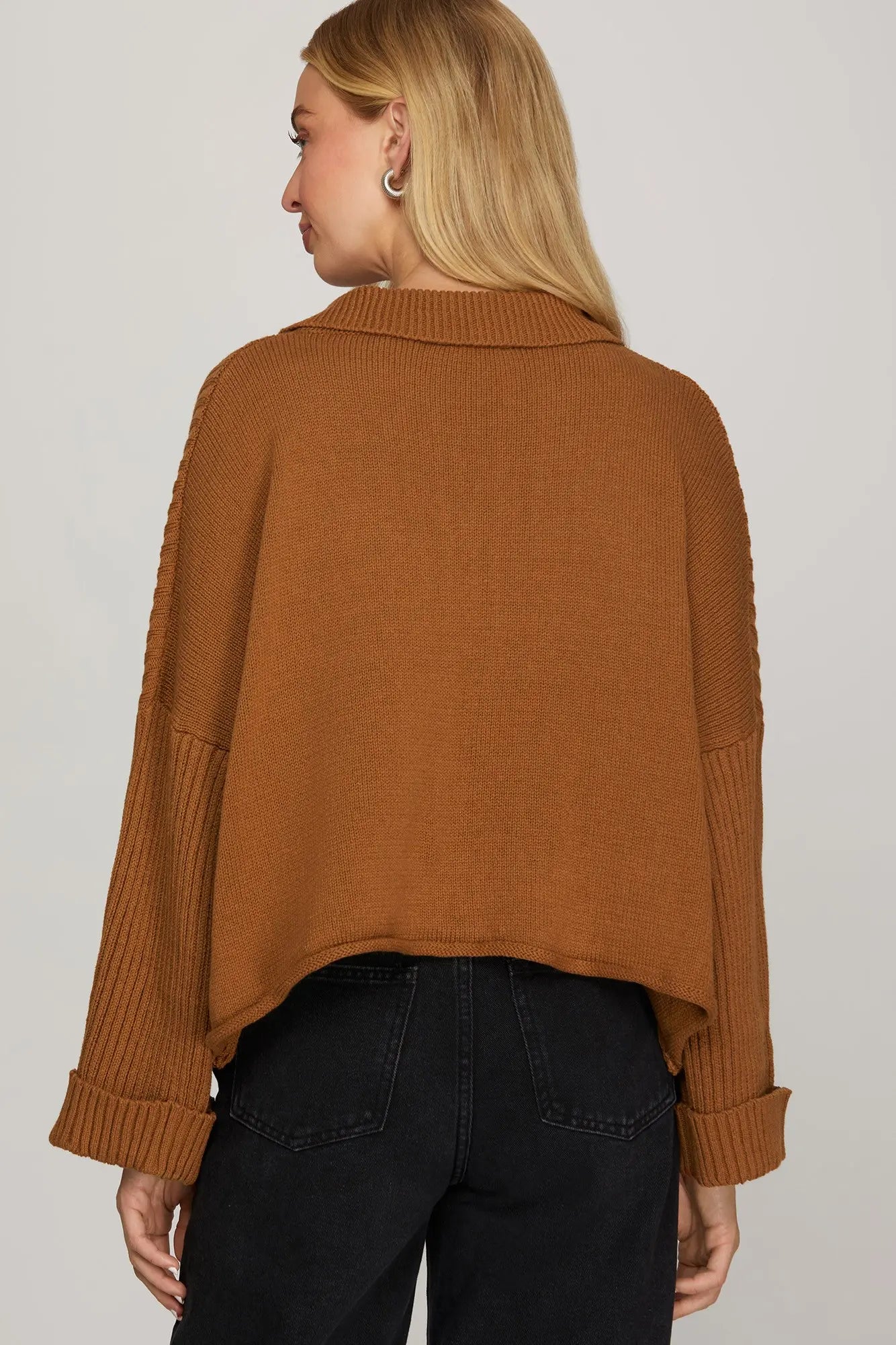 Ribbed Button Front Collared Cardigan