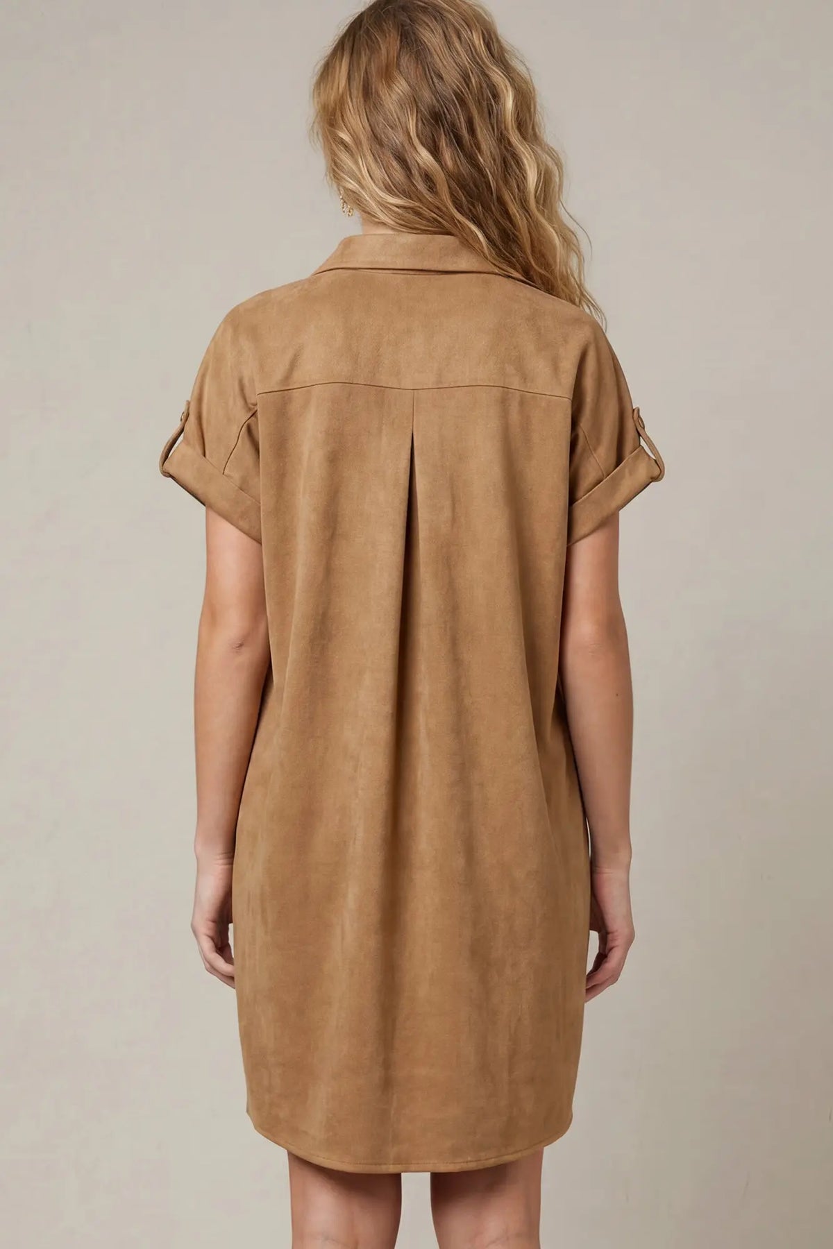 Faux Suede Button Front Shirt Dress