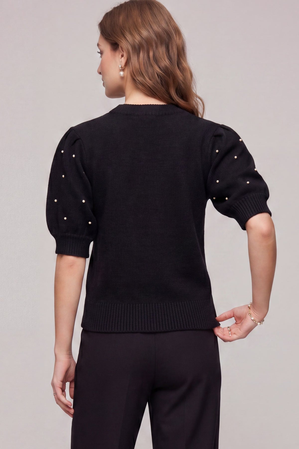 Pearl Embellished Cable Knit Holiday Sweater