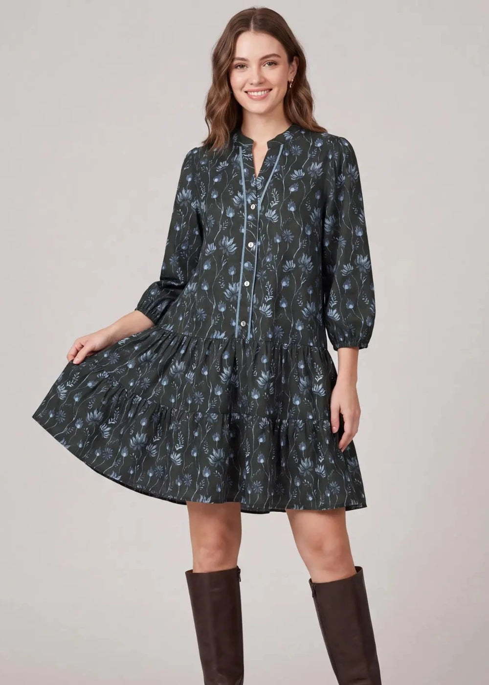 Floral Tiered Button Front Dress