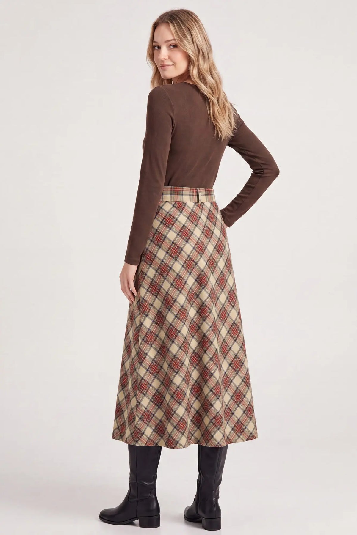 Plaid Tie Waist Midi Dress
