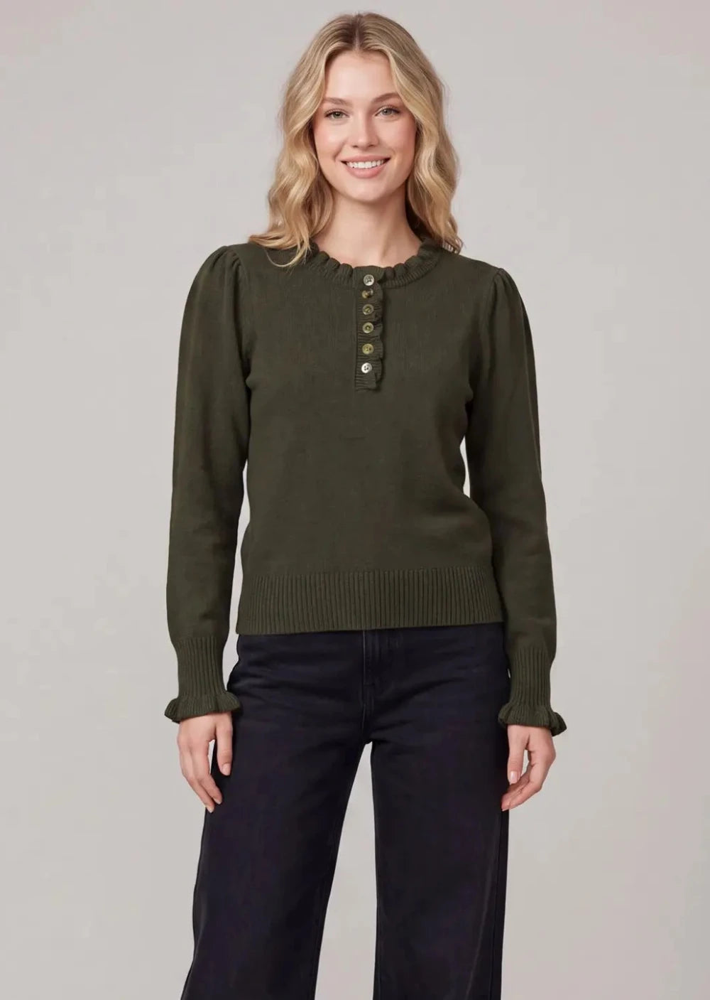 Ruffle Henley Knit Sweater