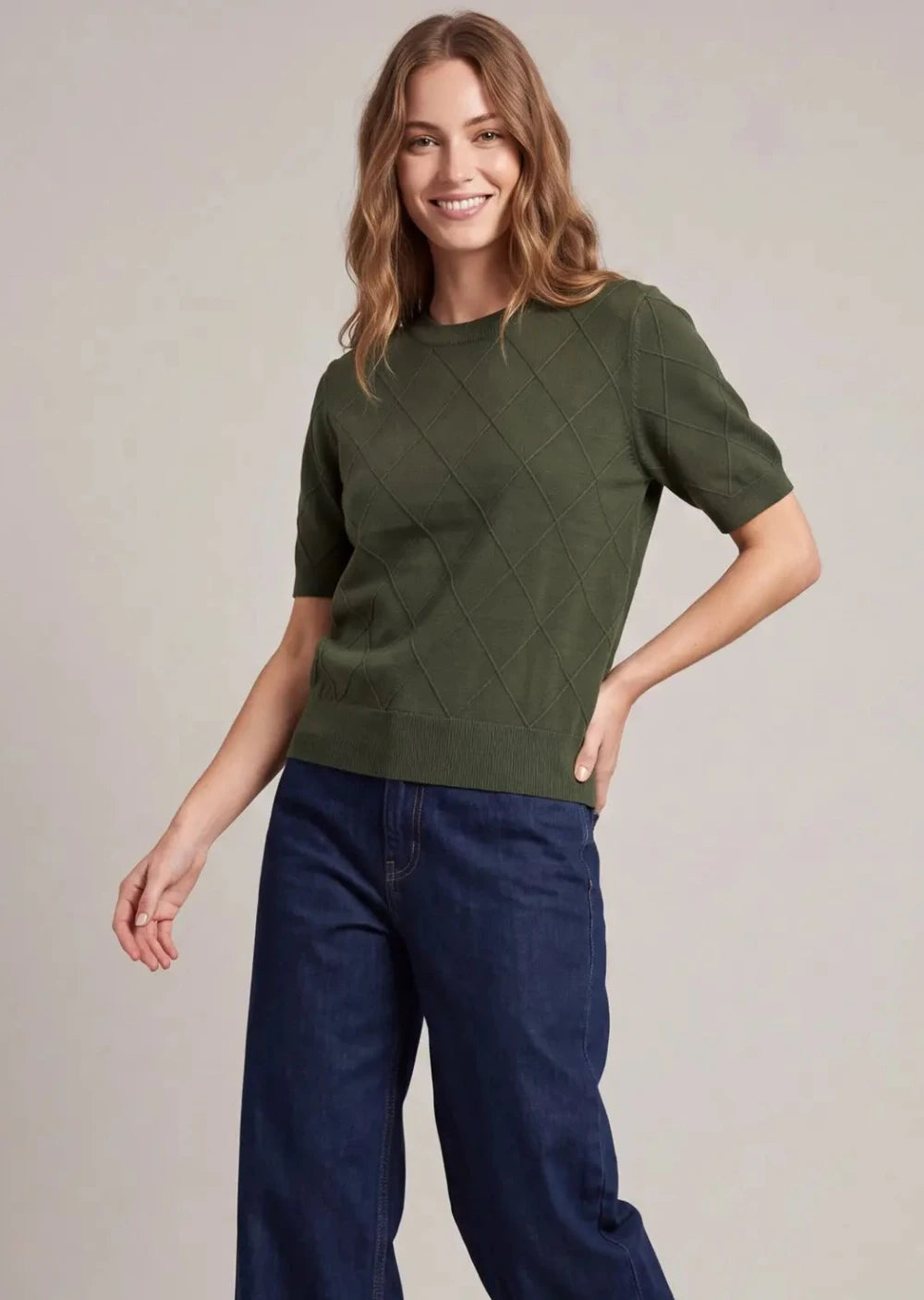 Diamond Knit Short Sleeve Sweater