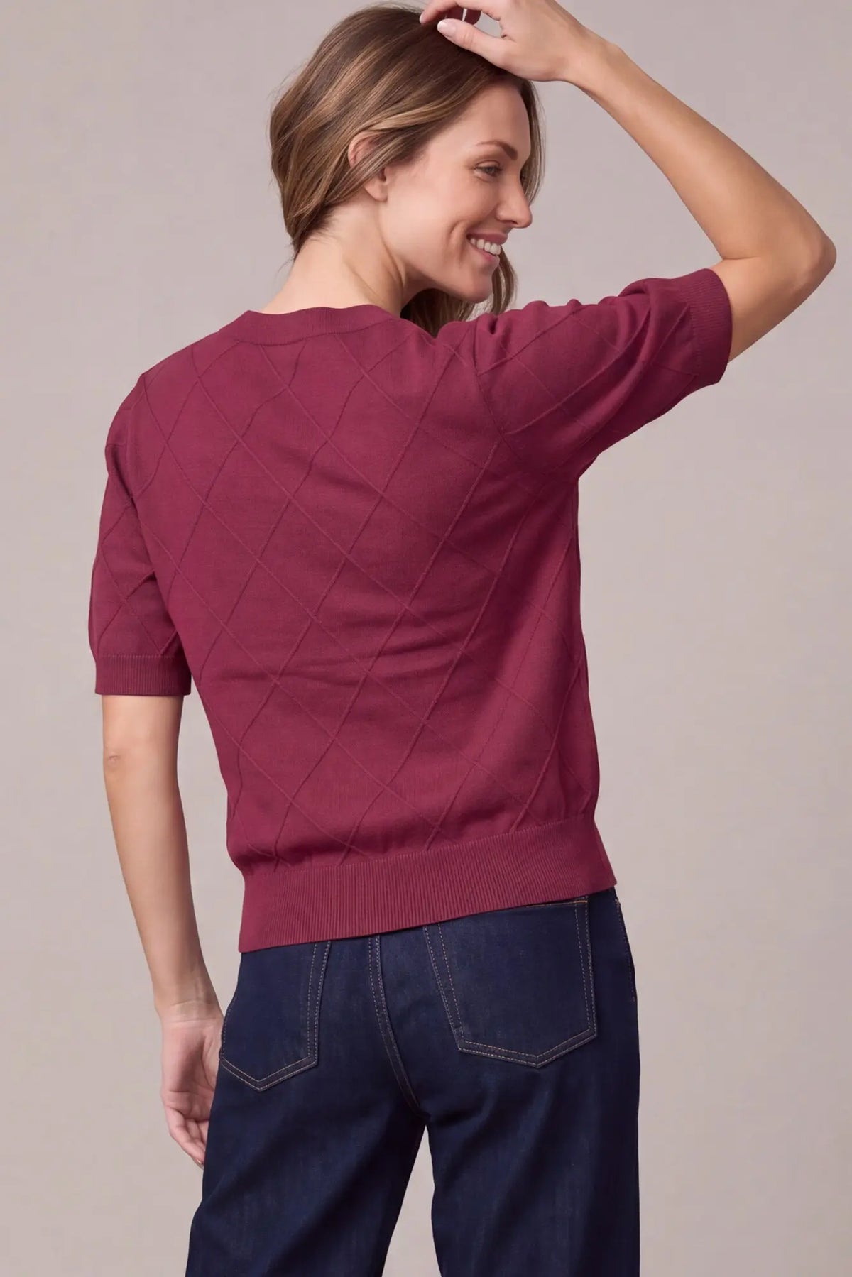 Diamond Knit Short Sleeve Sweater