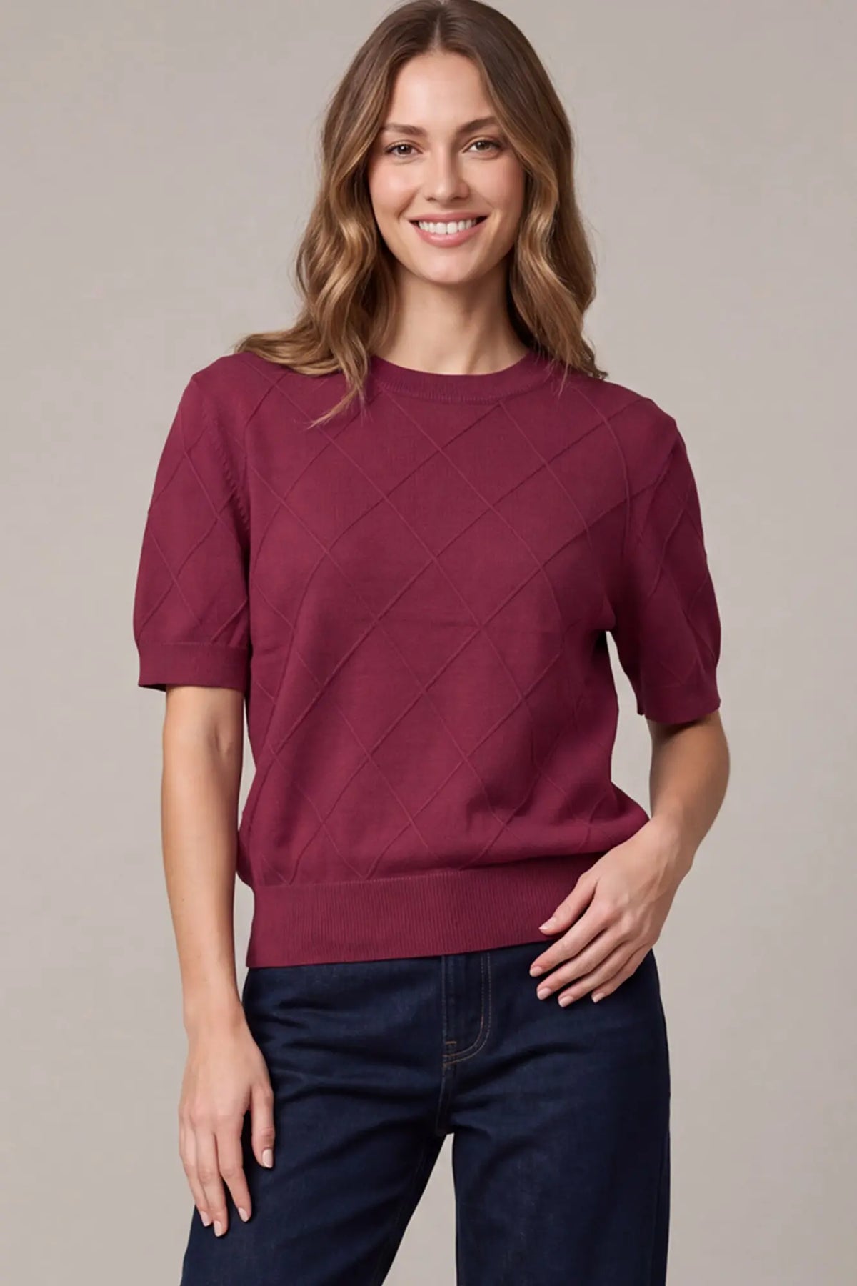 Diamond Knit Short Sleeve Sweater