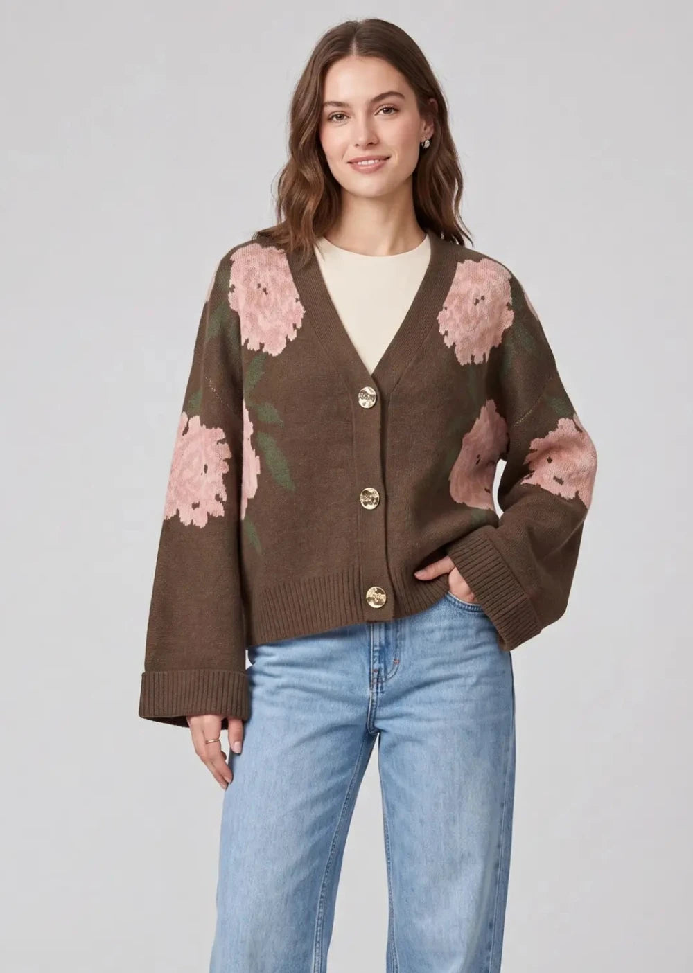 Floral Button Front Cardigan