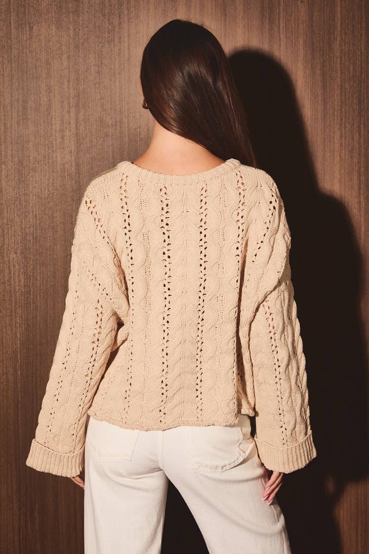 Cable Knit Button Henley Sweater