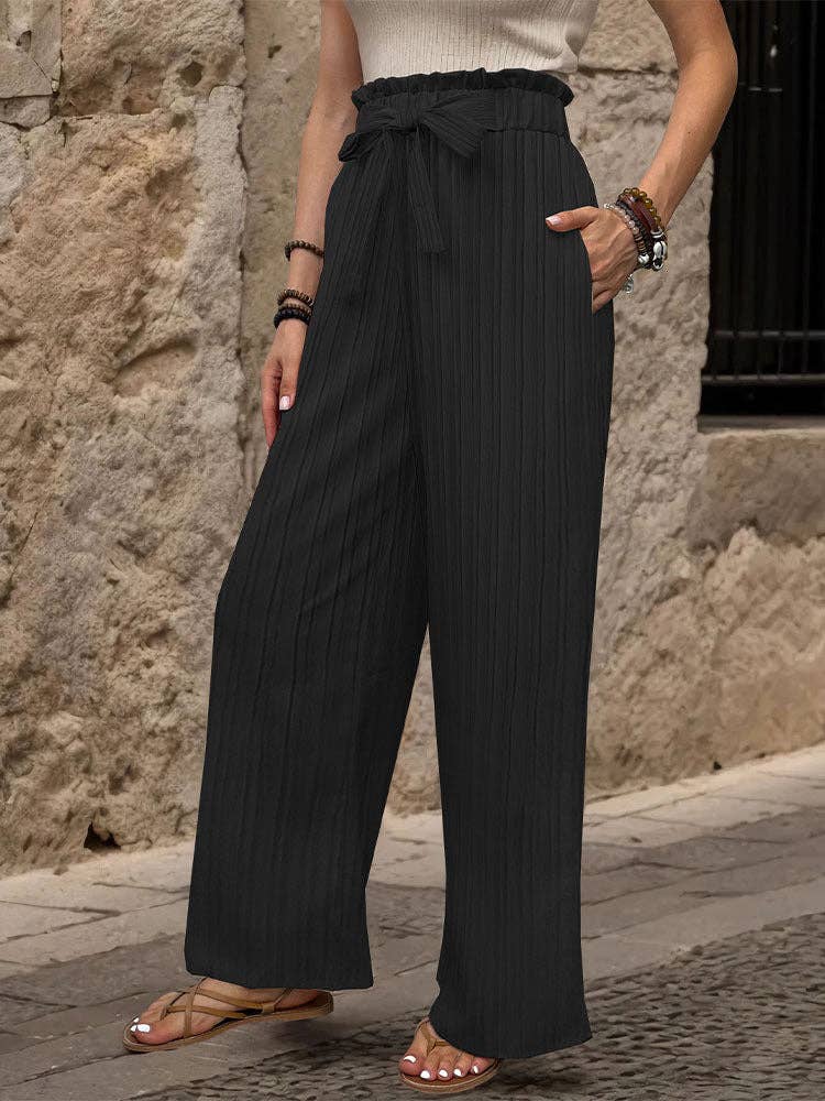 Lace-up Ruffle-trimmed Elastic Trouser Pants