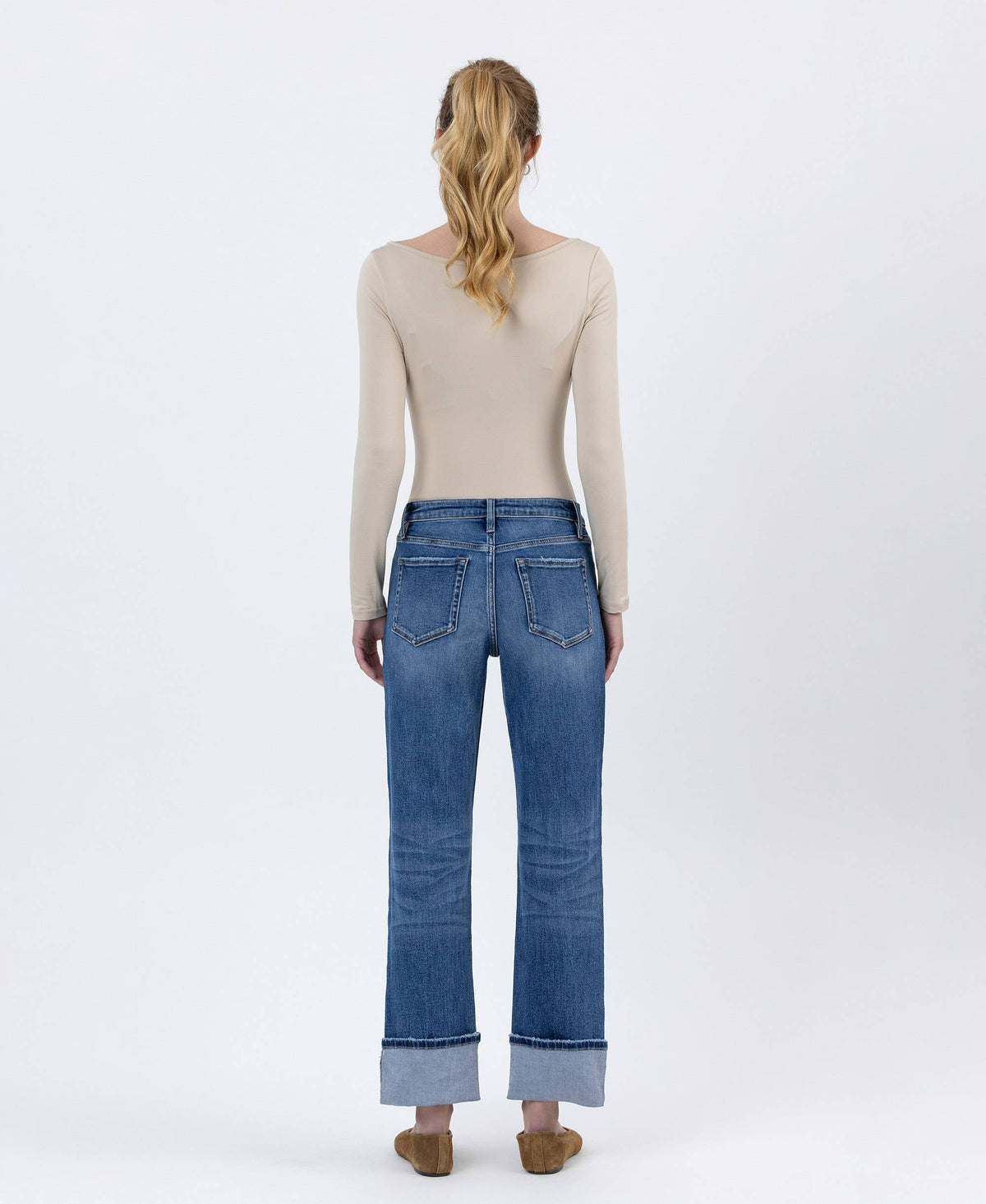 High Rise Cuffed Ankle Straight Jeans