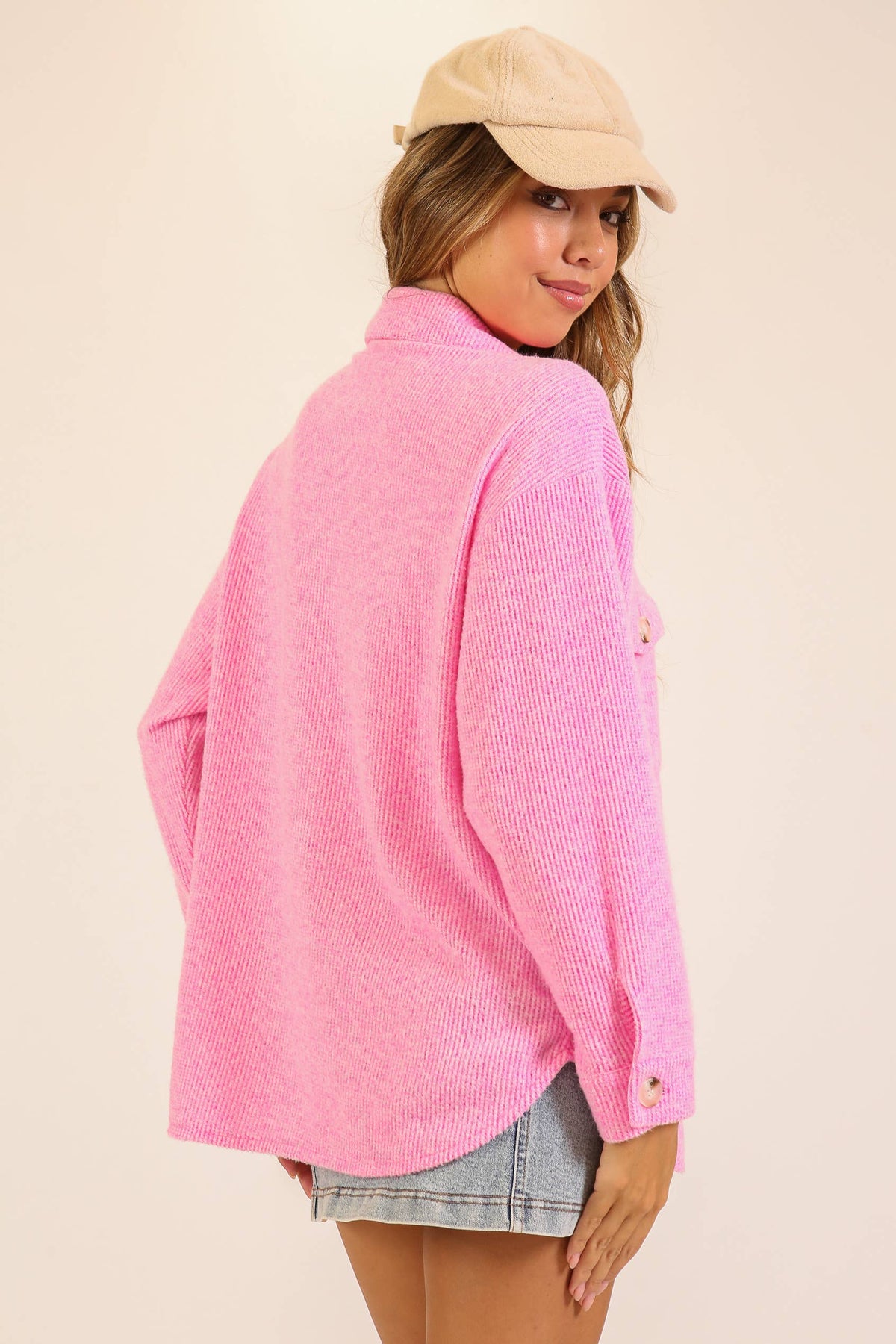 Brushed Waffle Button-Up Shacket