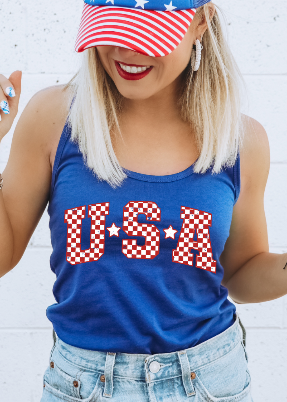 USA Checkered Racerback Tank