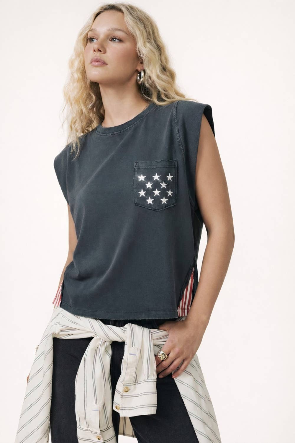 USA star pocket stripe side tank
