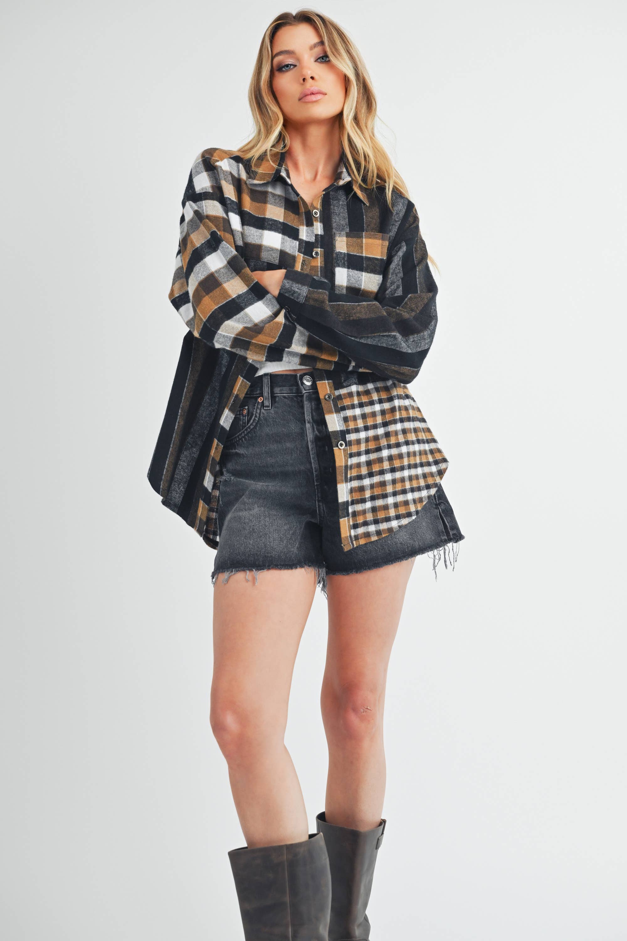 Multi-Plaid Checkered Flannel Shirt