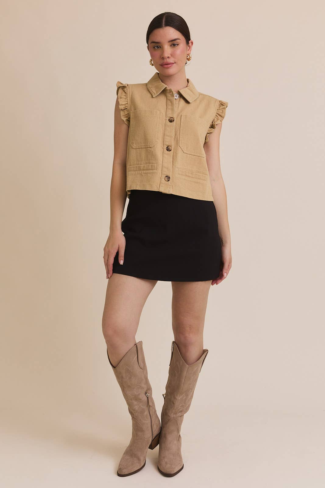 Ruffle Detail Twill Vest