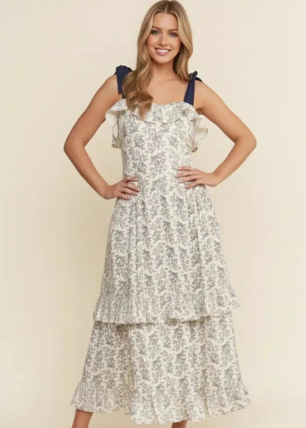 Floral Tiered Maxi Dress with Bow Tie Straps